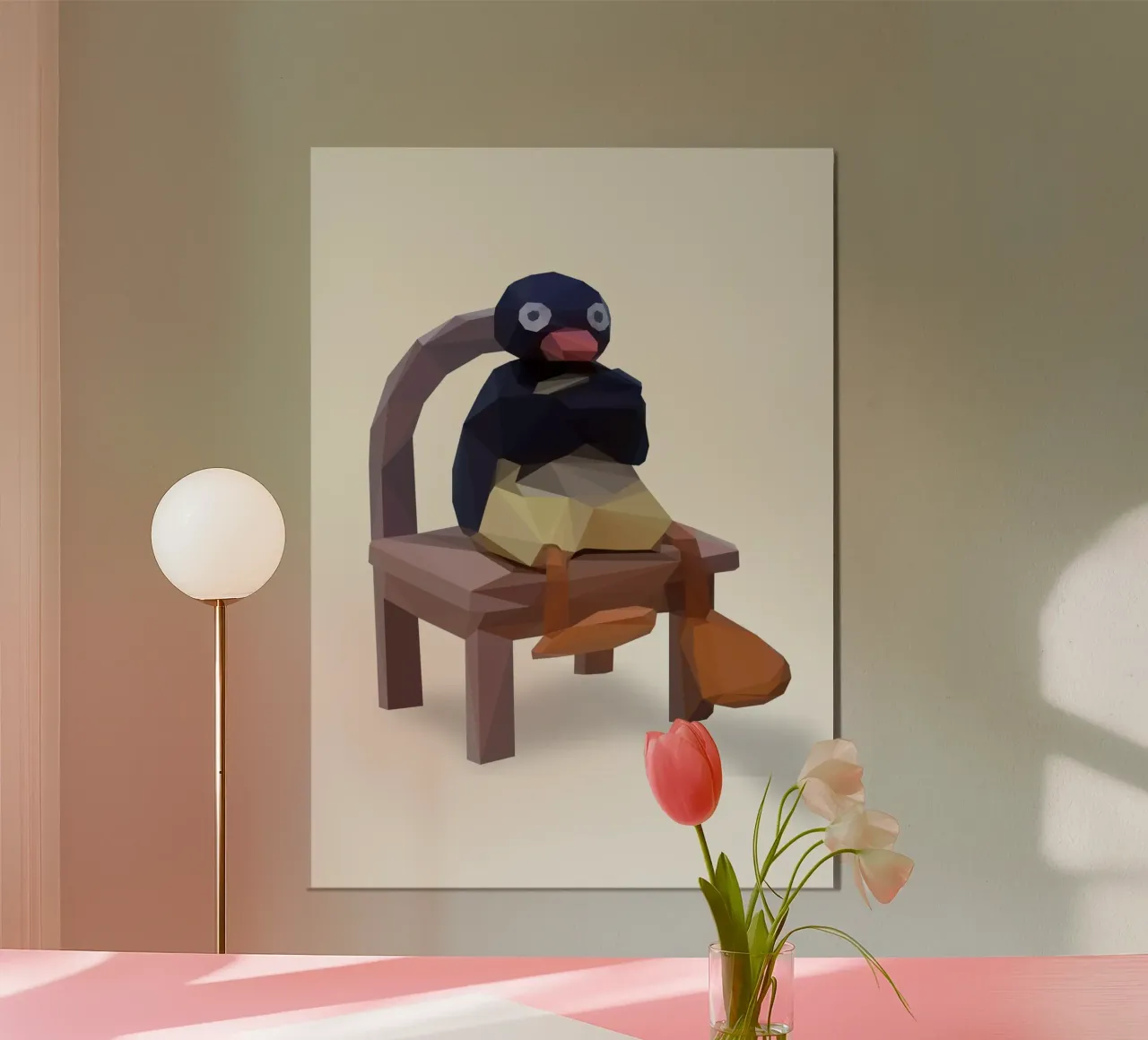 Penguin Meme poster con telaio in alluminio da Low poly art