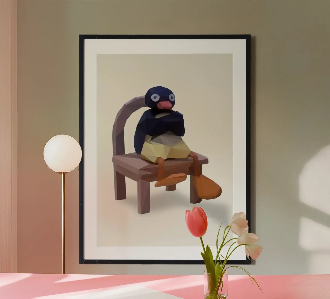 Penguin Meme poster con telaio in alluminio da Low poly art