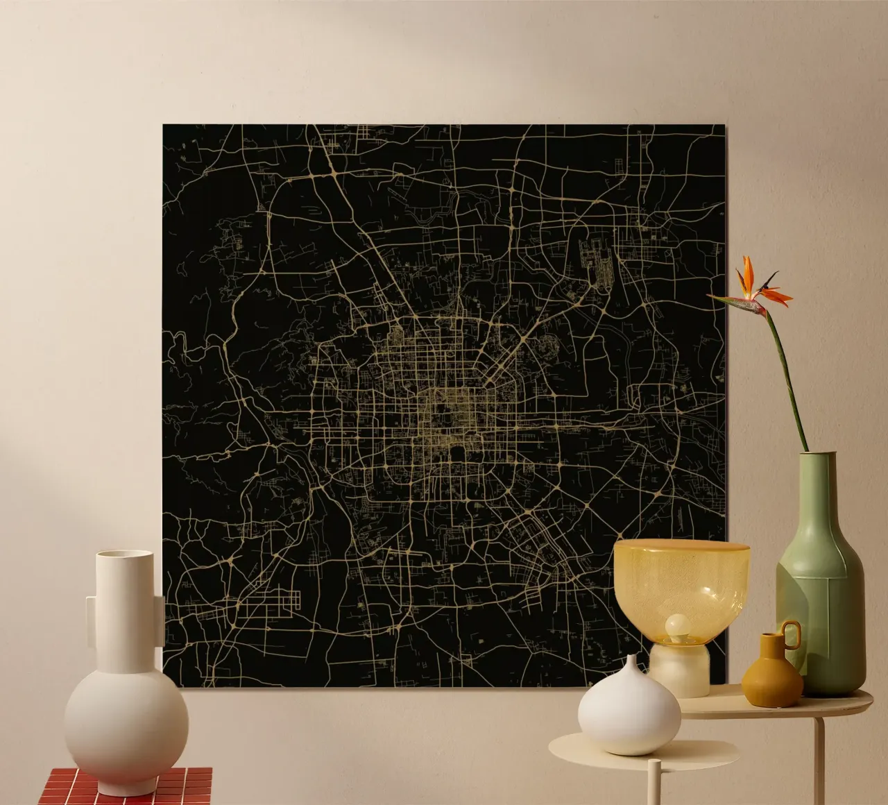 Bejing Brown poster con telaio in alluminio da Urban Maps