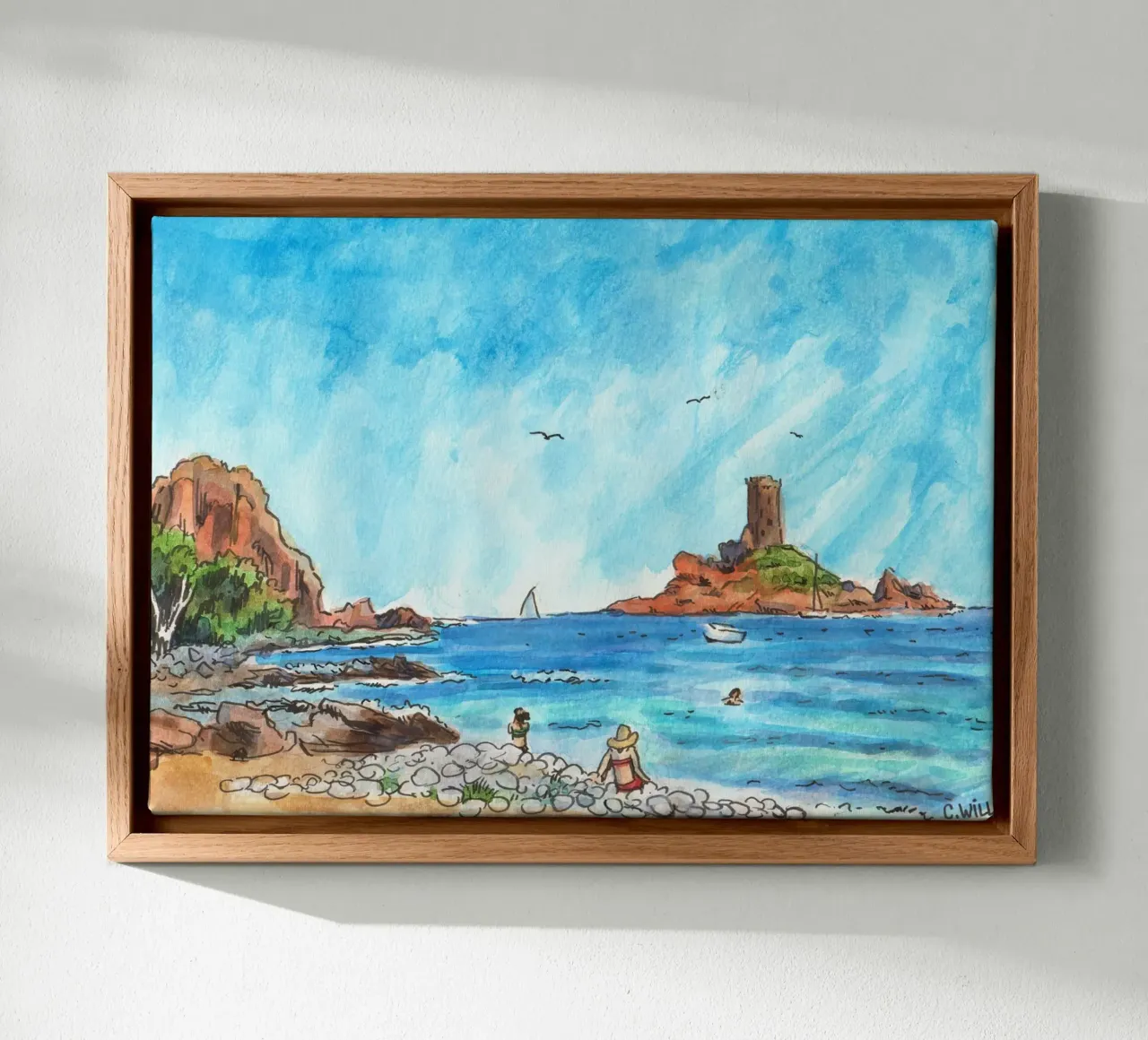 Plage du Dramont toile avec Caisse américaine de C.WILL