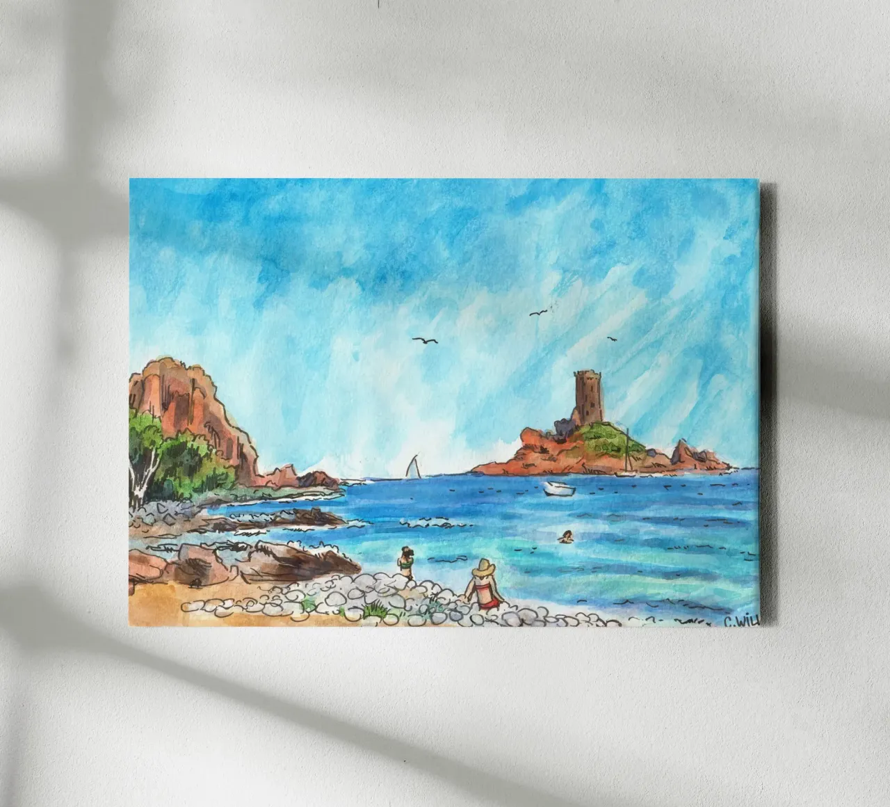 Plage du Dramont toile avec Caisse américaine de C.WILL