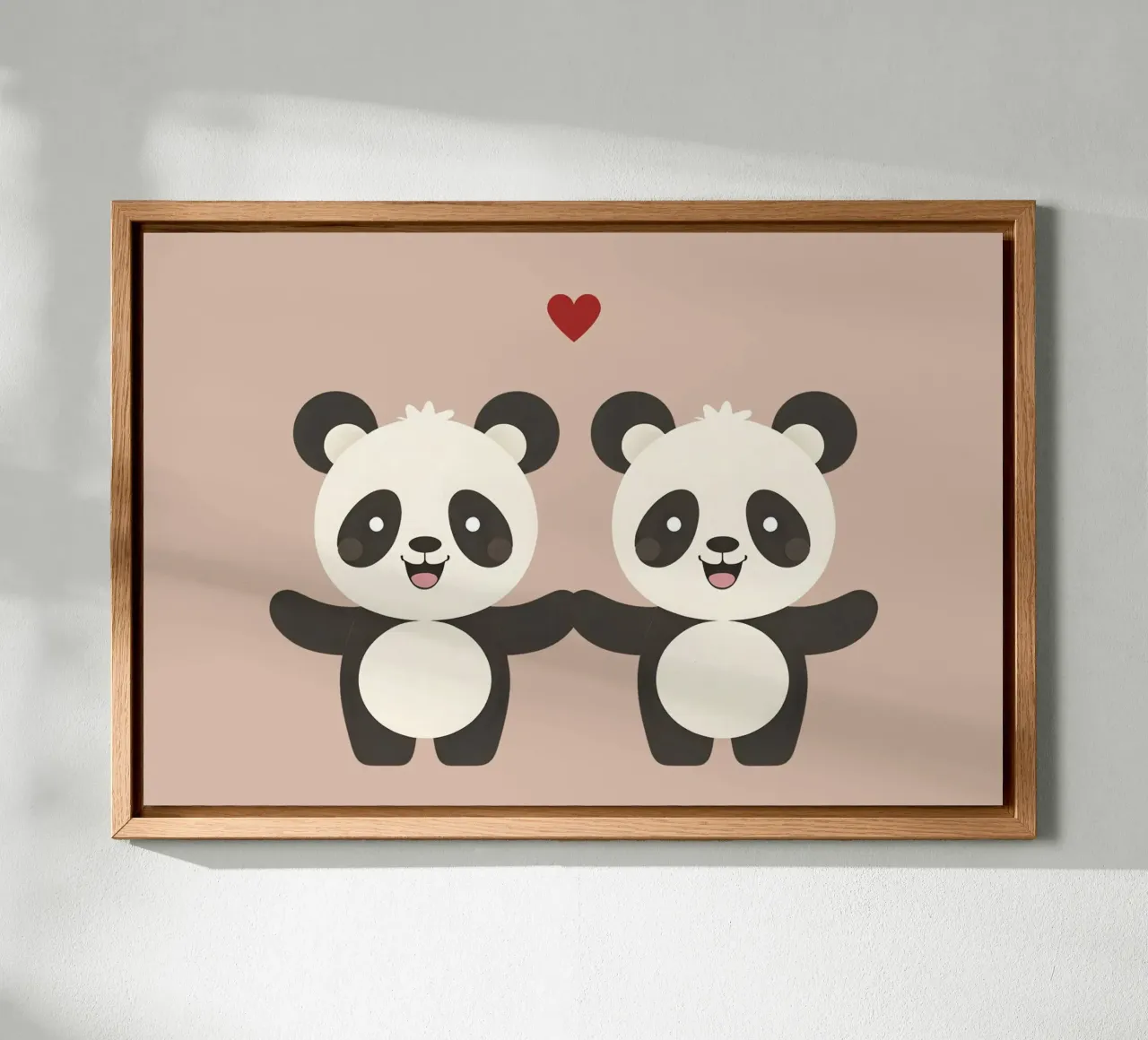 Panda Liebe - niedlich & liebenswert Tier Illustration Leinwand mit Schattenfugenrahmen von Punderful Day