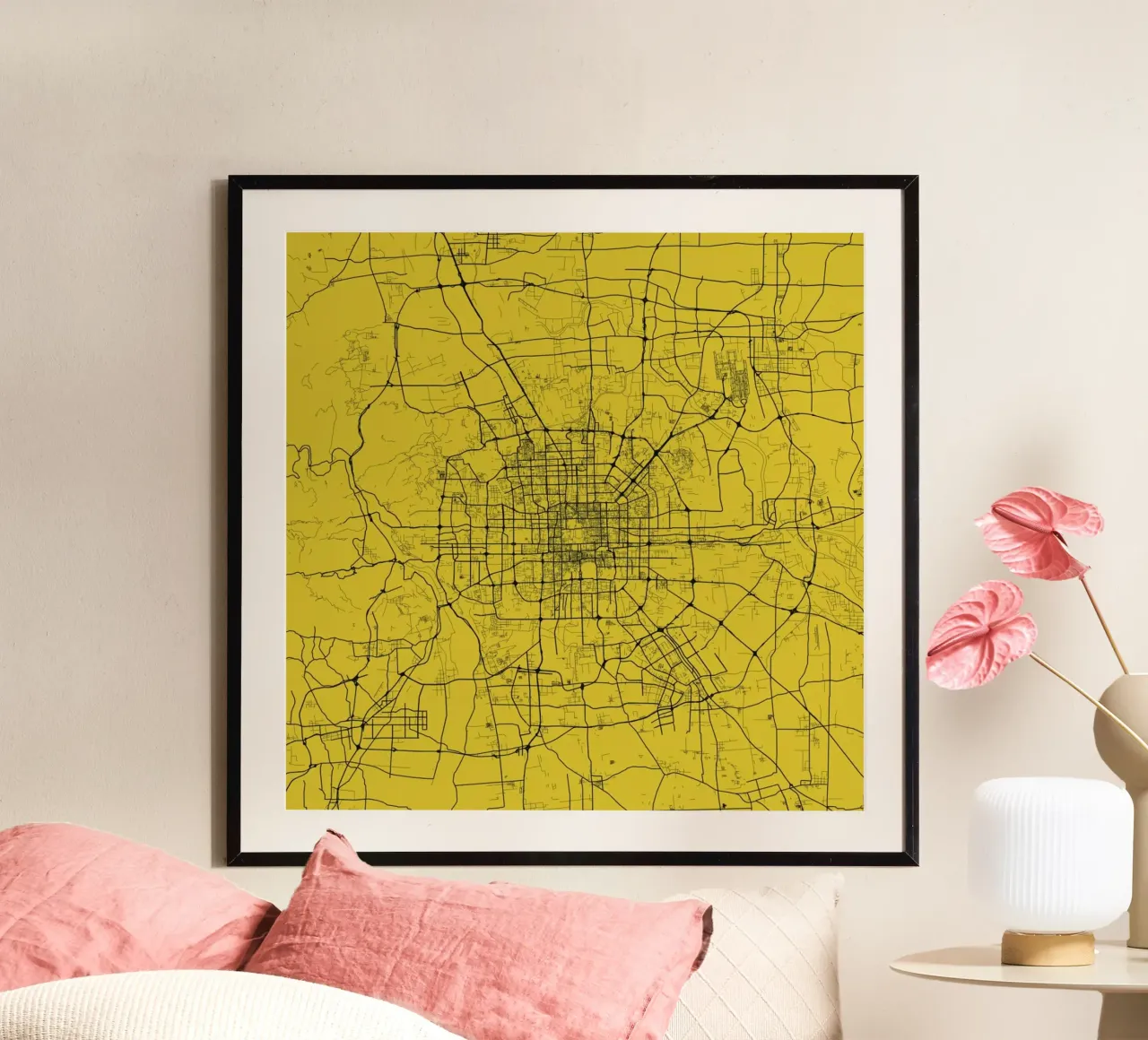 Bejing Yellow poster con telaio in alluminio da Urban Maps