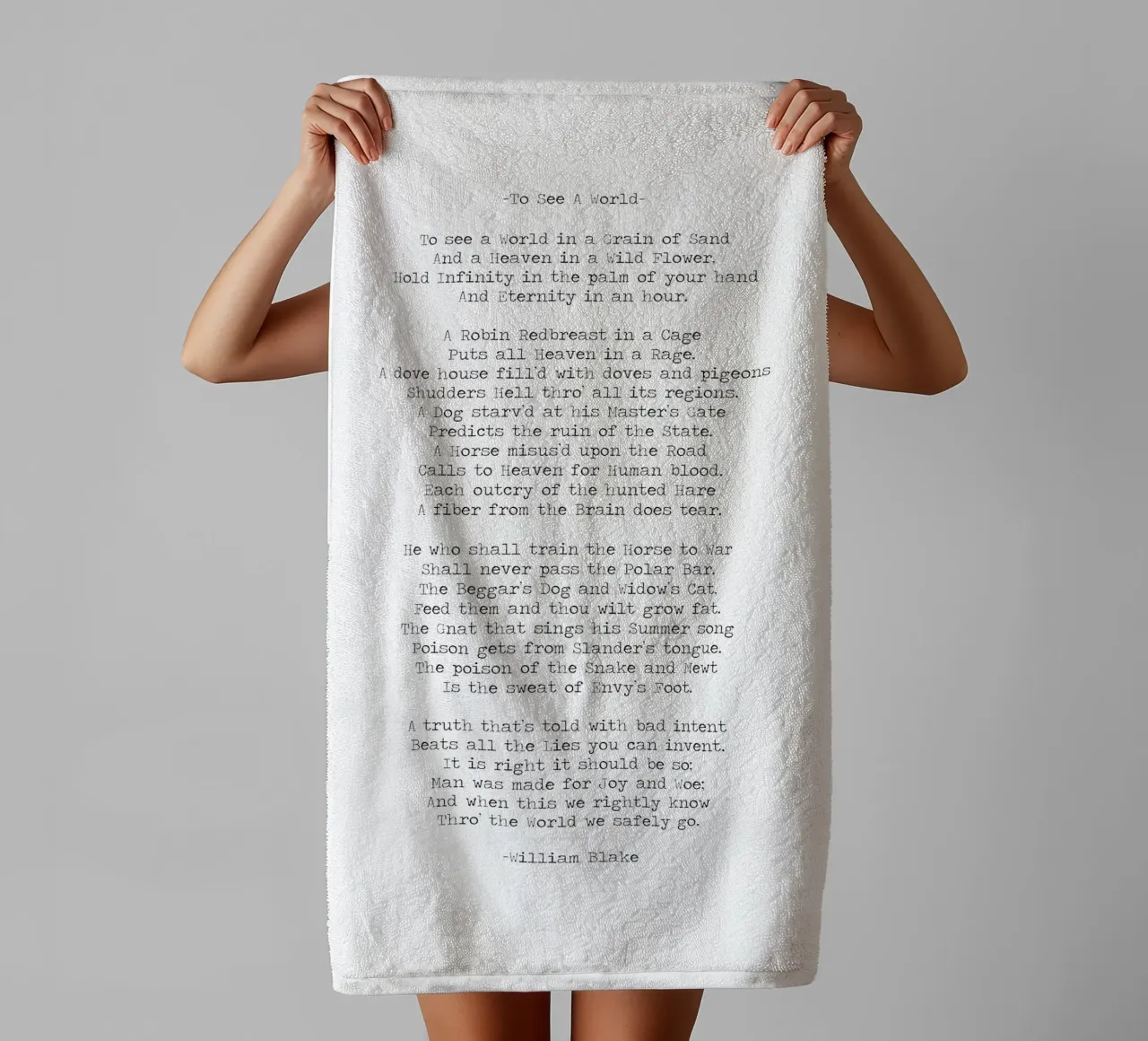 "Vedere un mondo in un granello di sabbia" William Blake Citazione poetica asciugamano da bagno da Summer Soul Co. - Quotes