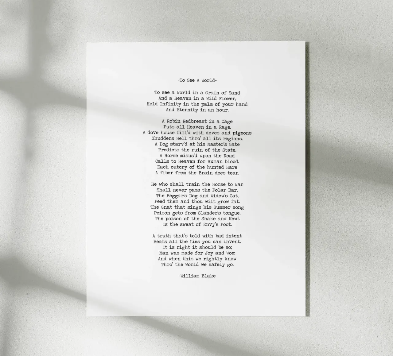 "Ver un mundo en un grano de arena" William Blake Poema Cita metacrilato de Summer Soul Co. - Quotes