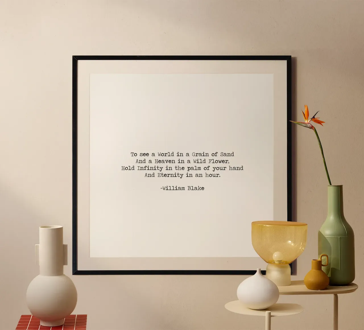 Vedere un mondo in un granello di sabbia, famosa citazione di William Blake poster con telaio in legno da Summer Soul Co. - Quotes