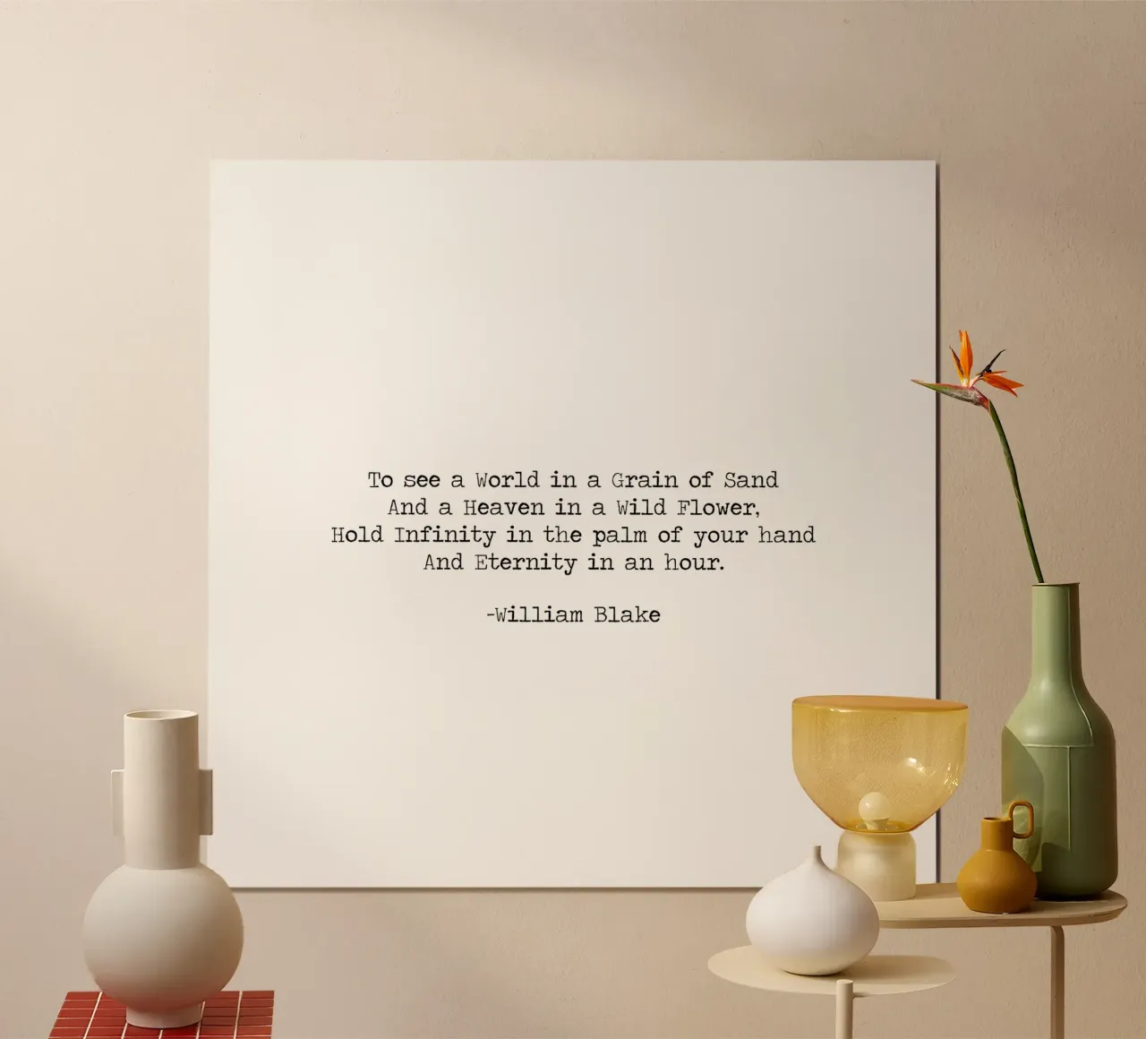 Vedere un mondo in un granello di sabbia, famosa citazione di William Blake poster con telaio in legno da Summer Soul Co. - Quotes