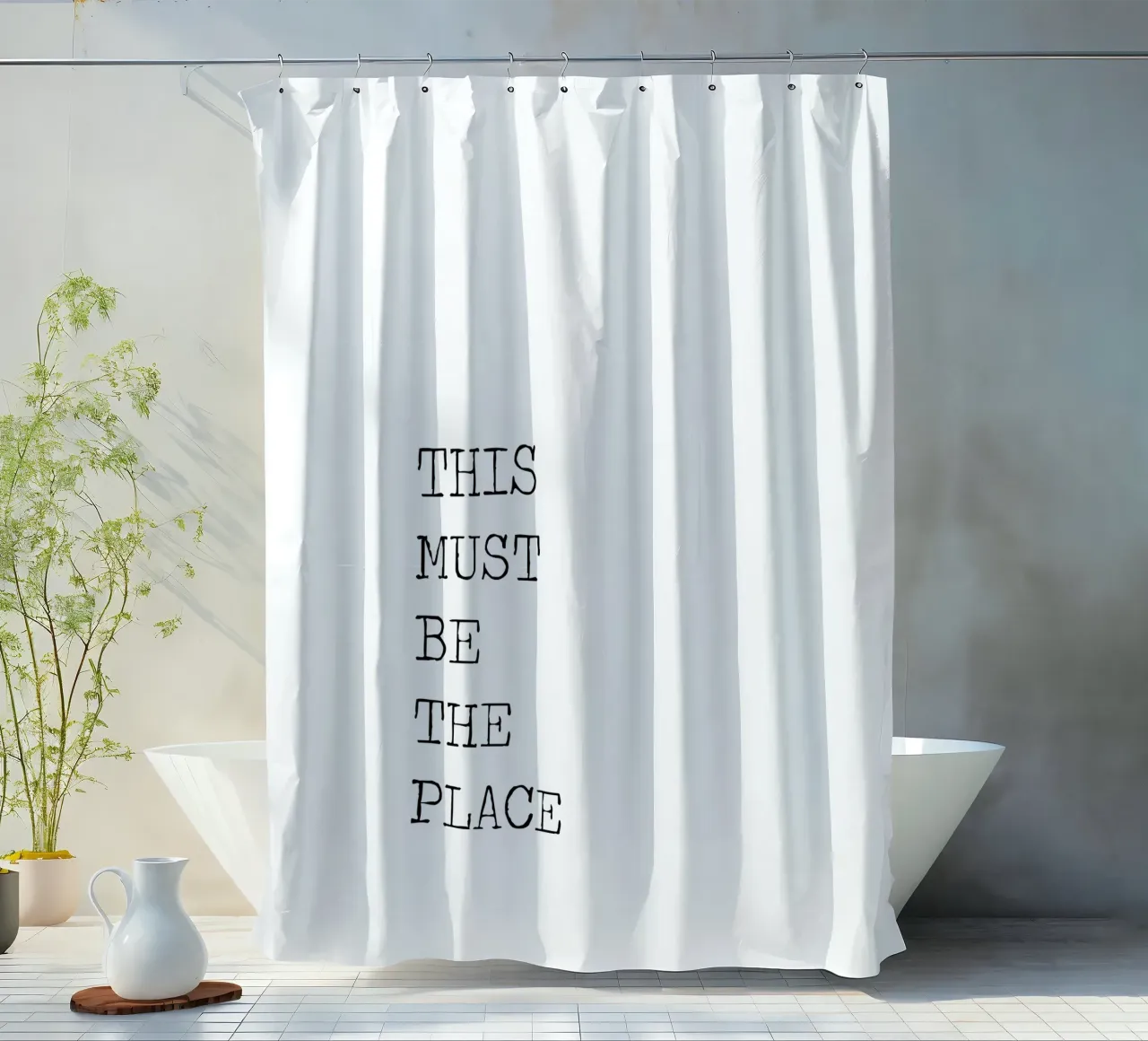 This Must Be The Place Citazione minimalista in bianco e nero tenda da doccia da Summer Soul Co. - Quotes