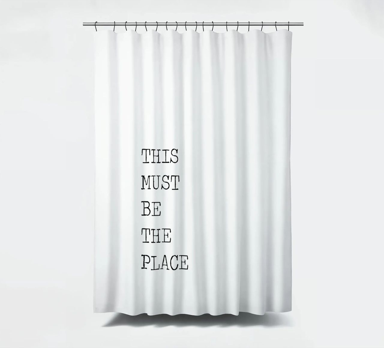 This Must Be The Place Minimalist schwarz-weißes Zitat Duschvorhang von Summer Soul Co. - Quotes