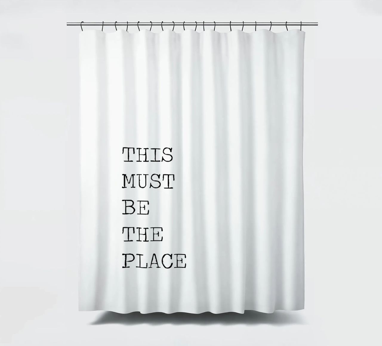 This Must Be The Place Minimalist schwarz-weißes Zitat Duschvorhang von Summer Soul Co. - Quotes