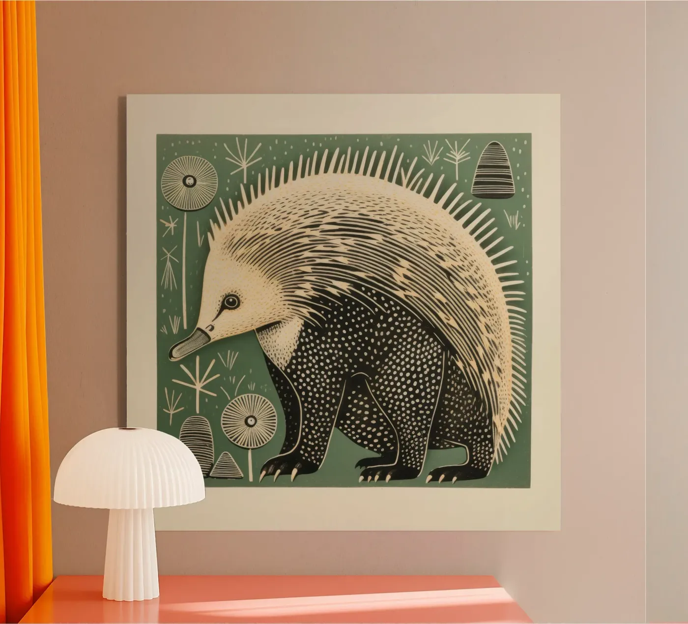 Green Echidna Acryl-Glas von Minimal Animal Art