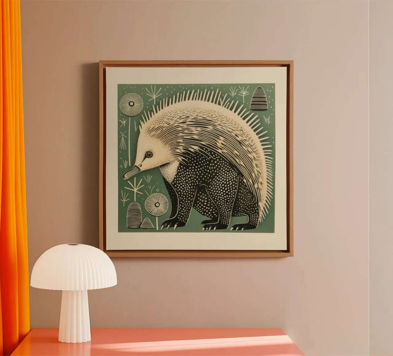 Echidna verde 3 tela con Cornice a cassetta da Minimal Animal Art