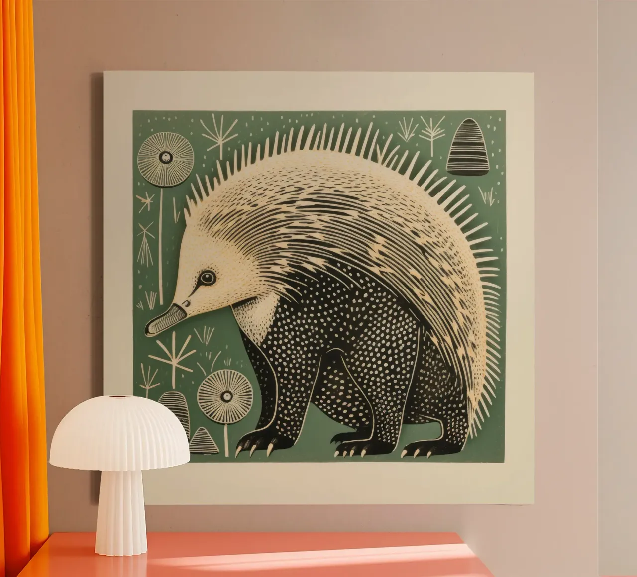 Echidna verde 3 tela con Cornice a cassetta da Minimal Animal Art