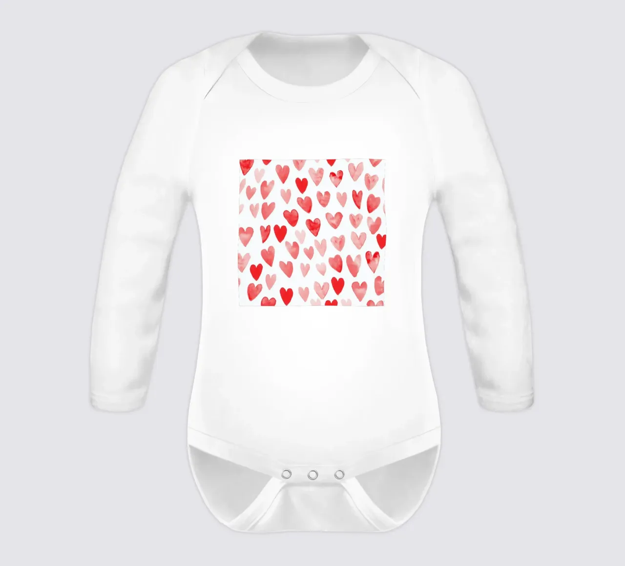 Valentines Hearts long-sleeve baby romper by Charlotte Winter