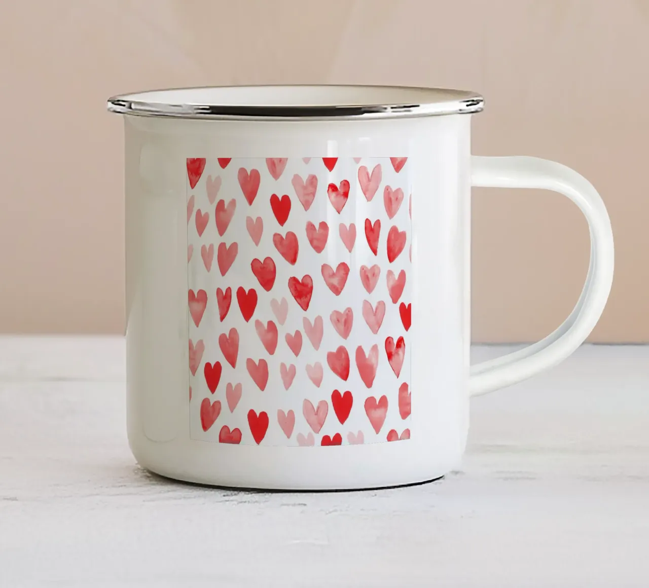 Valentines Hearts enamel mug by Charlotte Winter