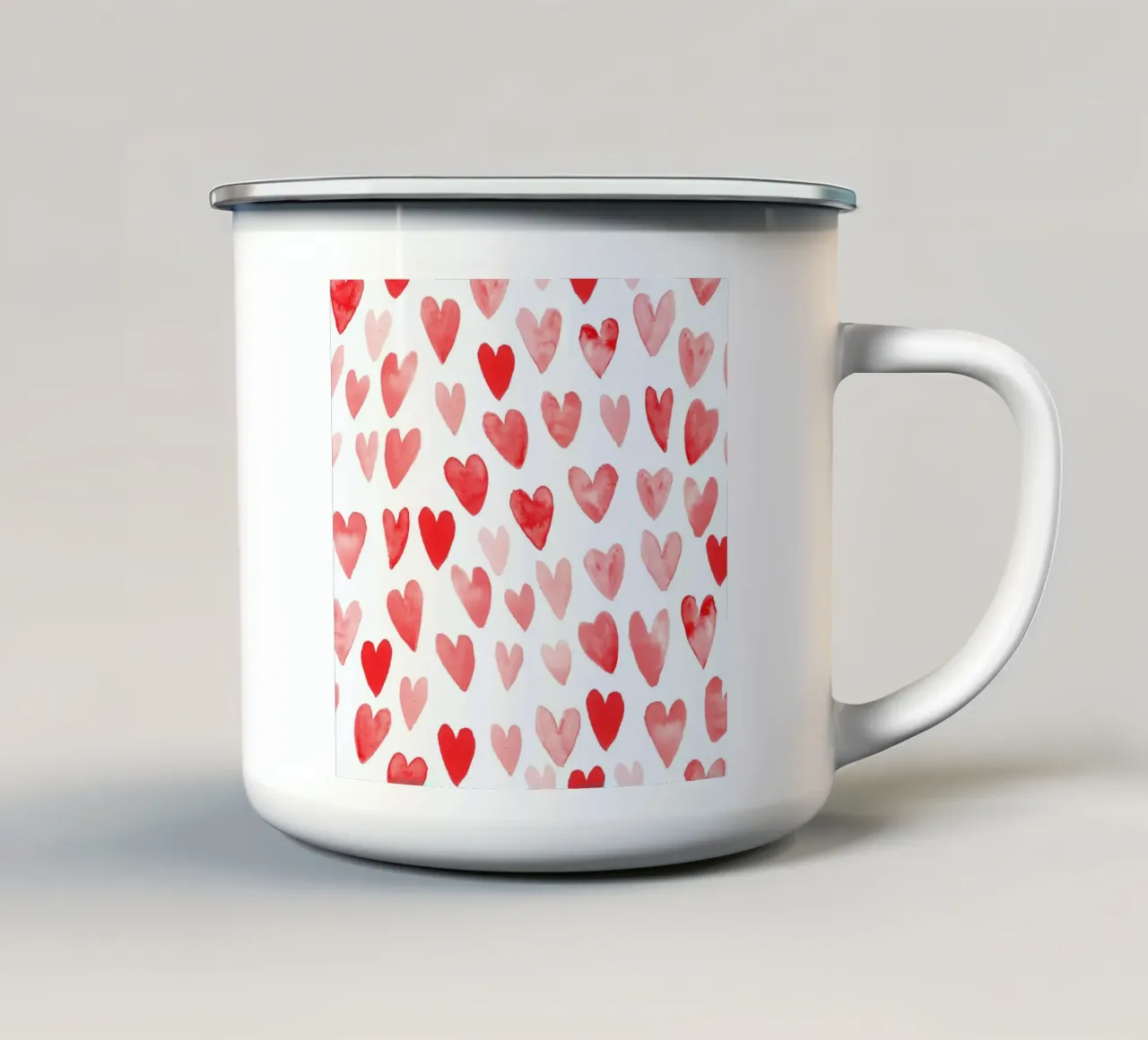 Valentines Hearts enamel mug by Charlotte Winter