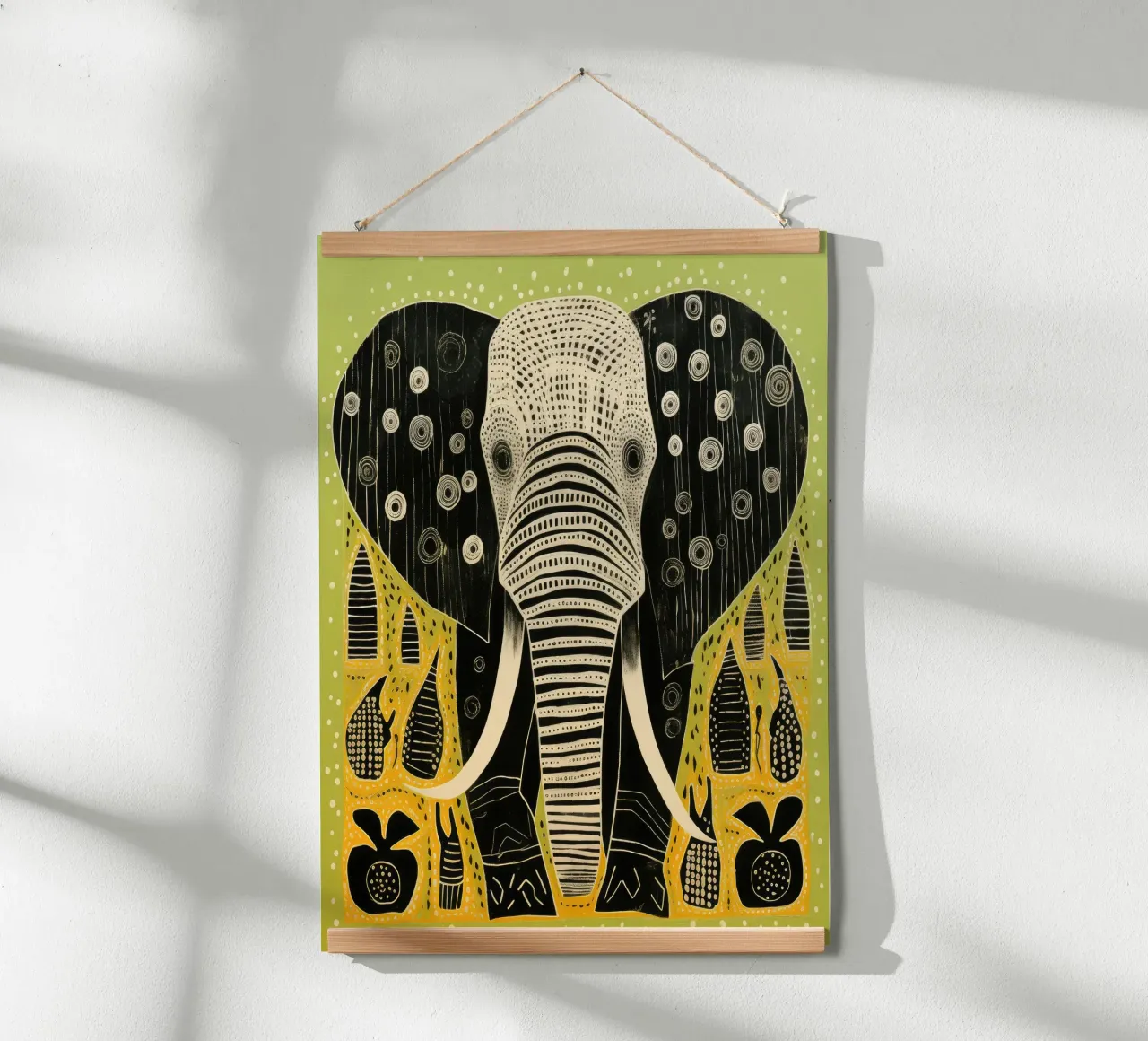 Elefante verde 2 poster con telaio in alluminio da Minimal Animal Art