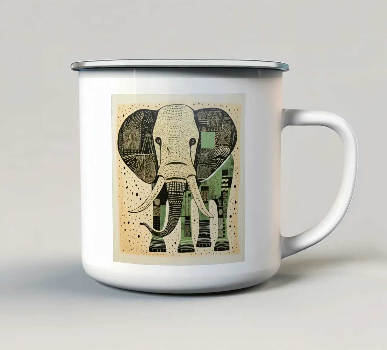 Elefante verde 3 tazza in smalto da Minimal Animal Art