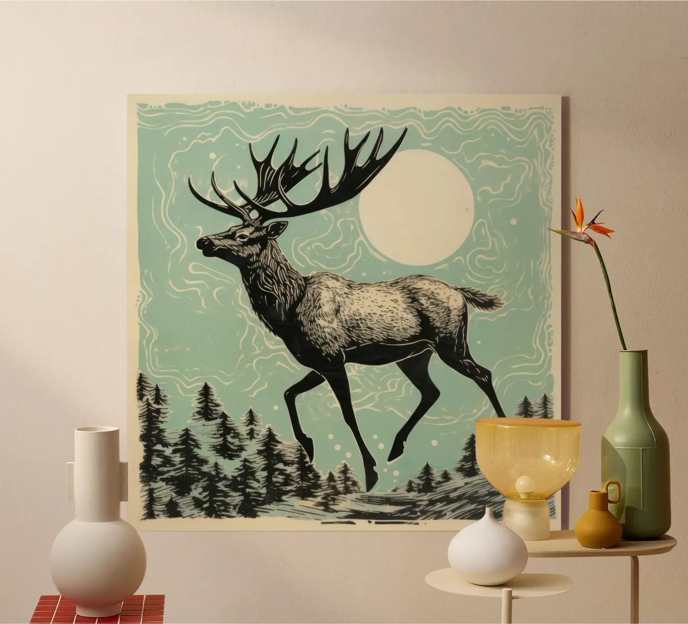 Grüner Elch Acryl-Glas von Minimal Animal Art