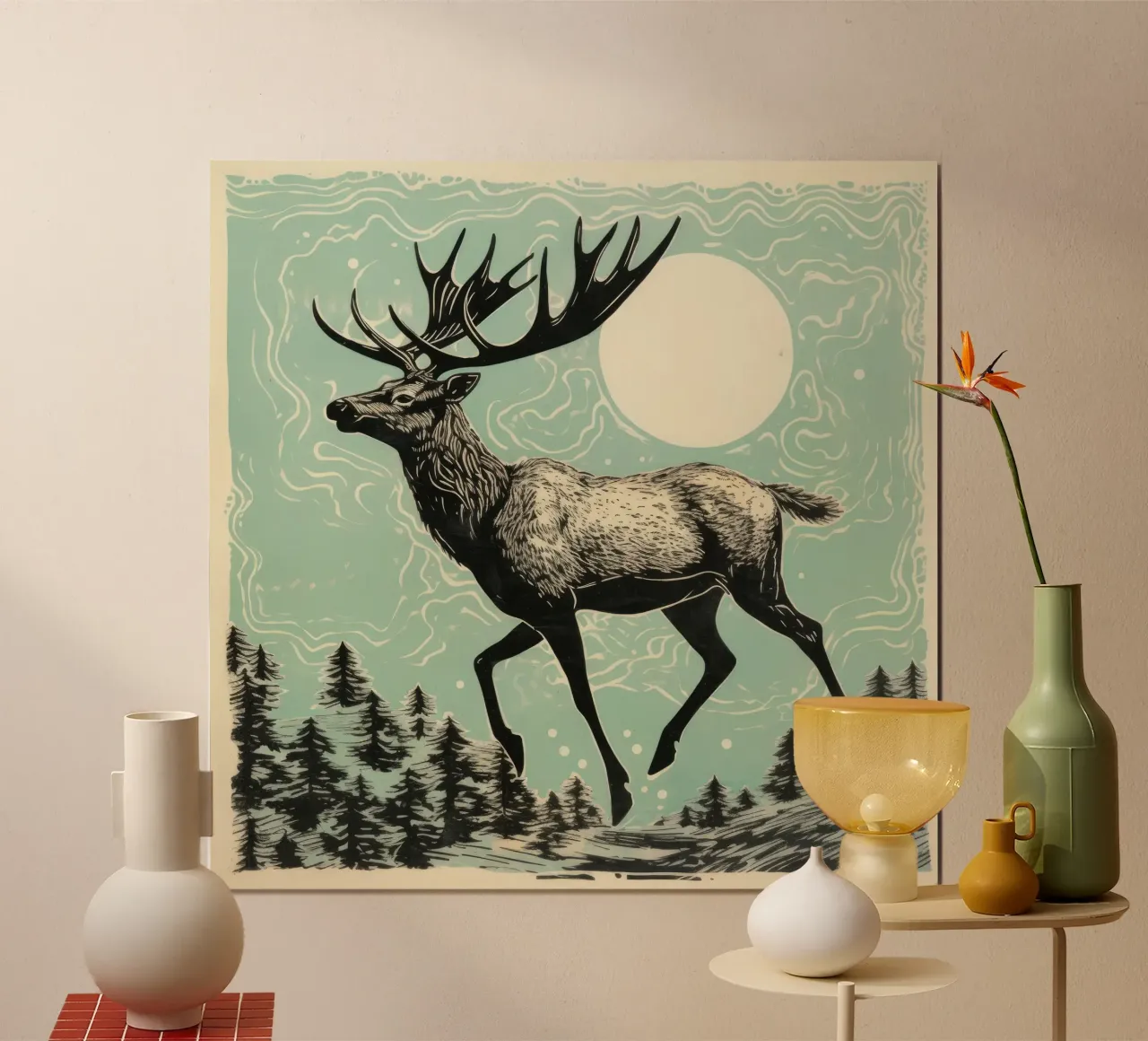 Alce Verde 1 poster con telaio in legno da Minimal Animal Art