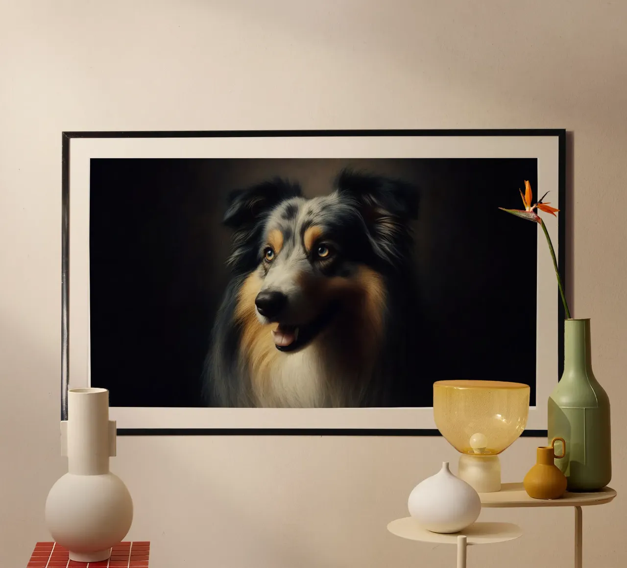 Pastore australiano - Foto animale poster con telaio in legno da hunde-katzen-tiere
