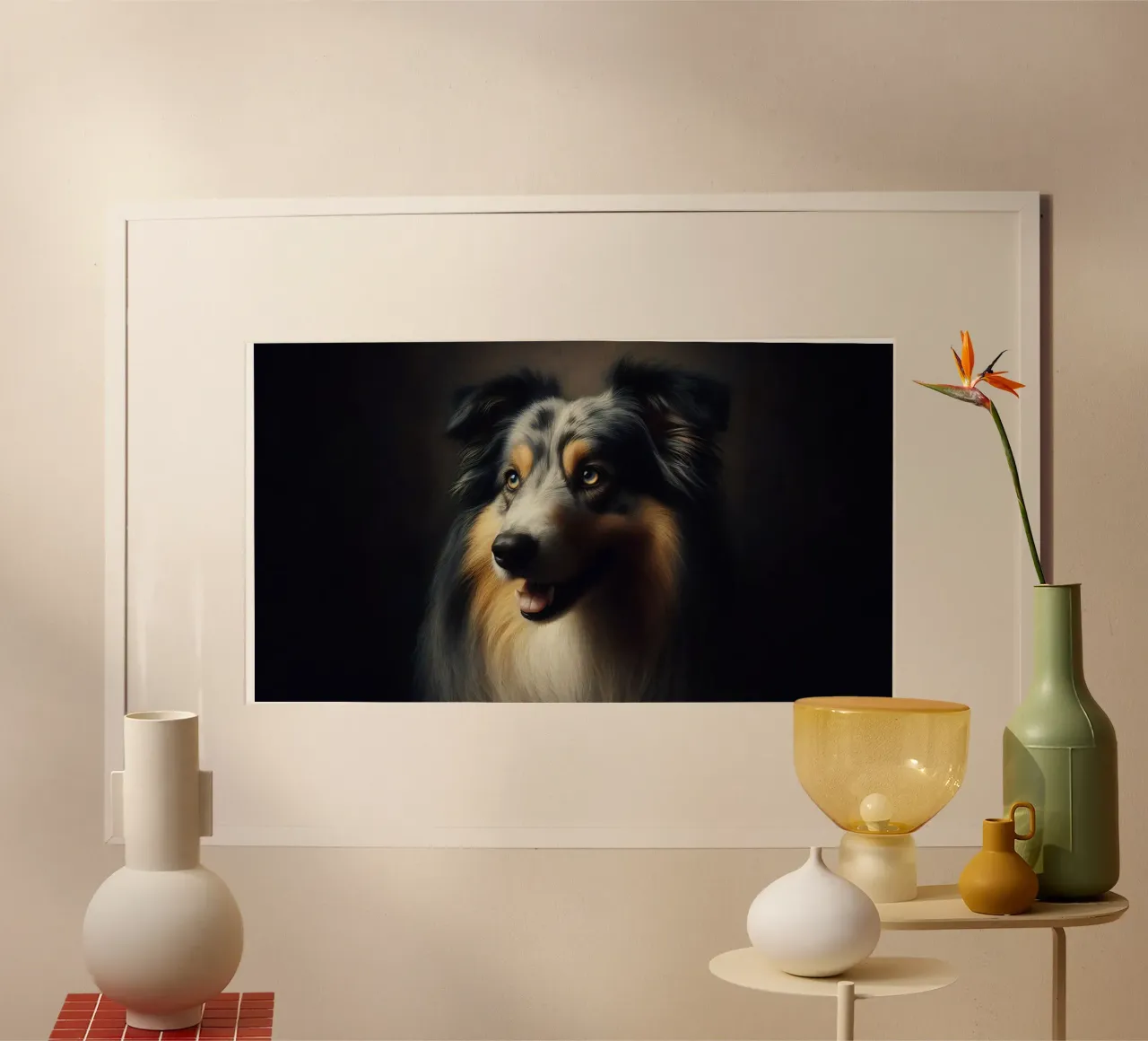 Pastore australiano - Foto animale poster con telaio in legno da hunde-katzen-tiere