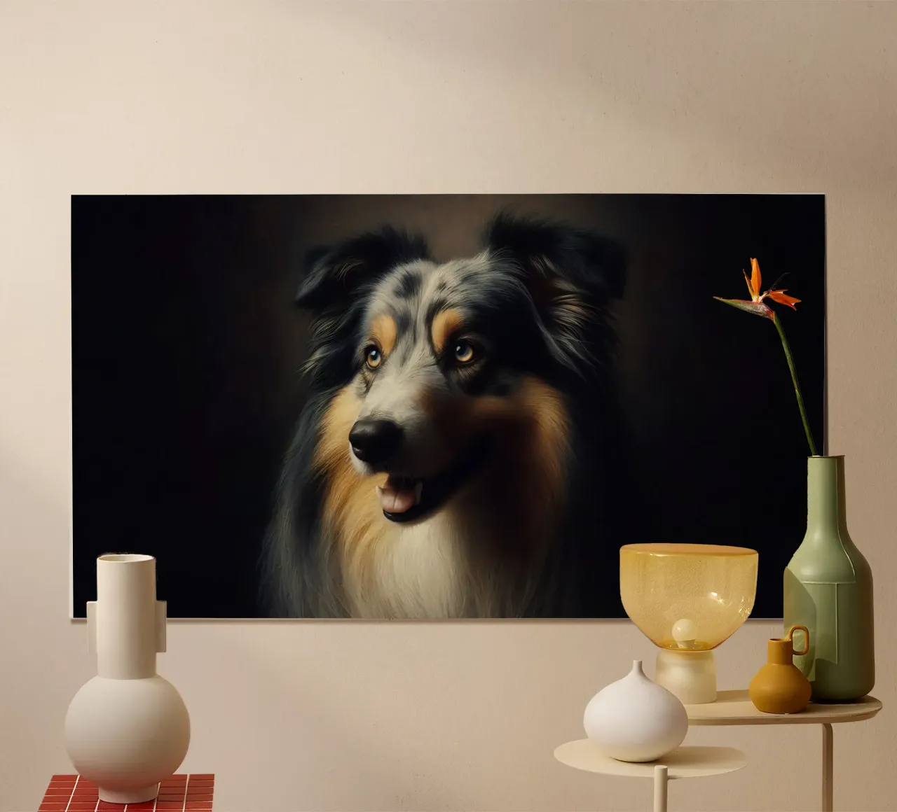 Pastore australiano - Foto animale poster con telaio in legno da hunde-katzen-tiere