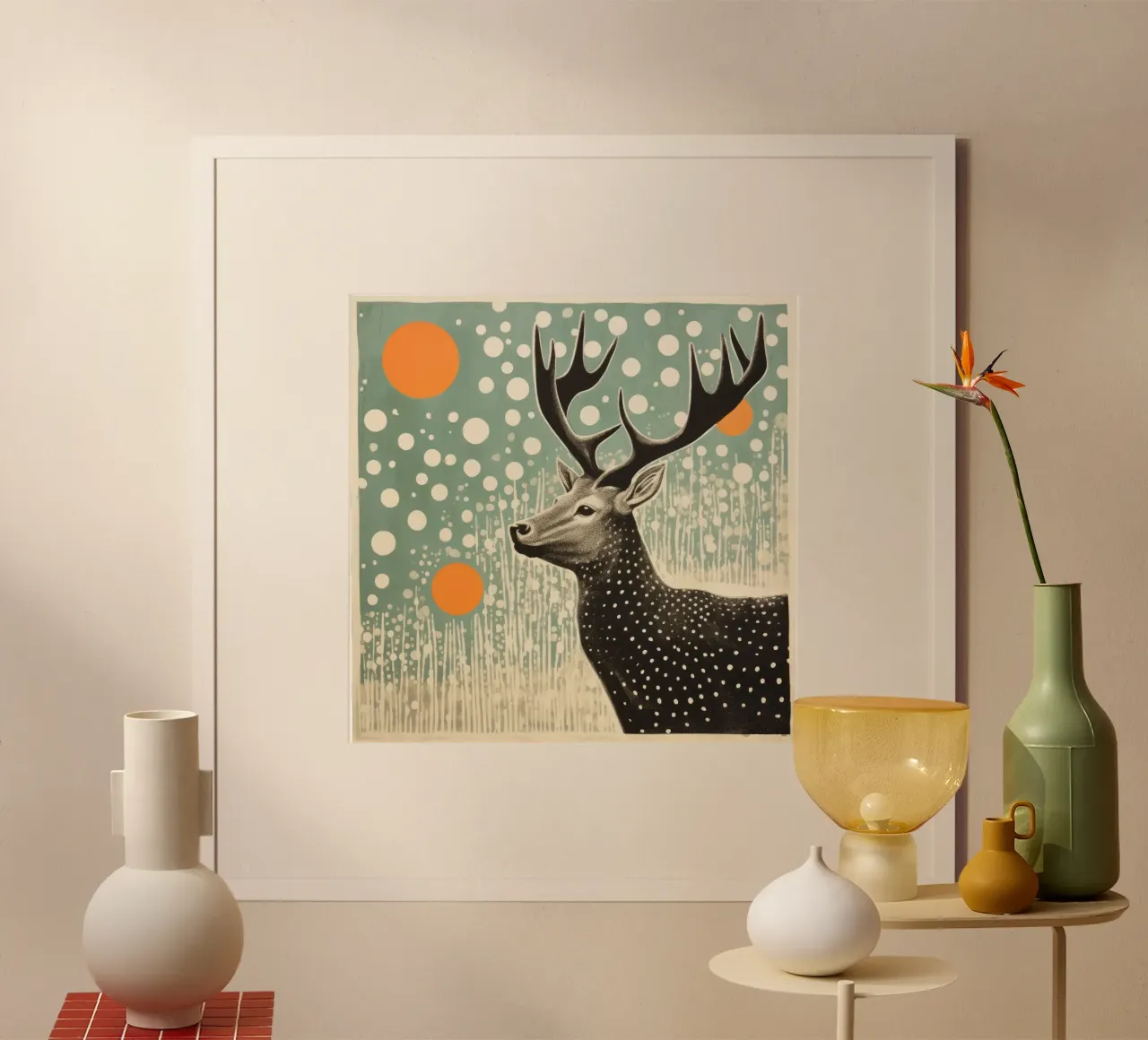 Alce Verde 3 poster con telaio in plastica da Minimal Animal Art