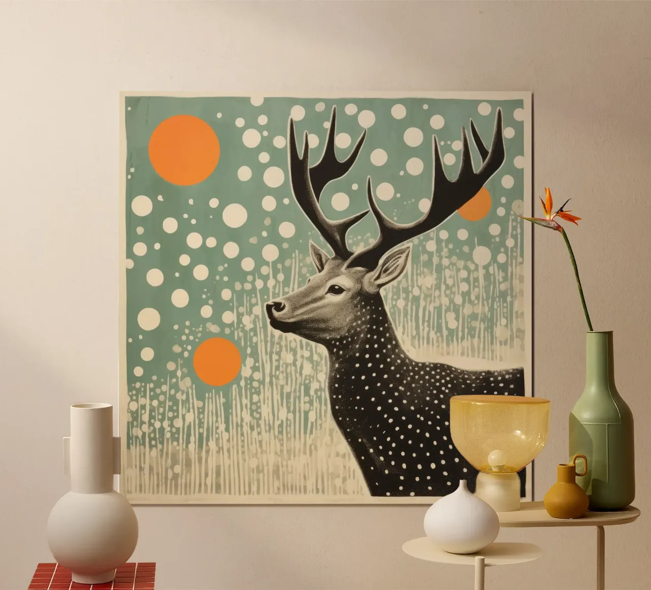 Alce Verde 3 poster con telaio in plastica da Minimal Animal Art