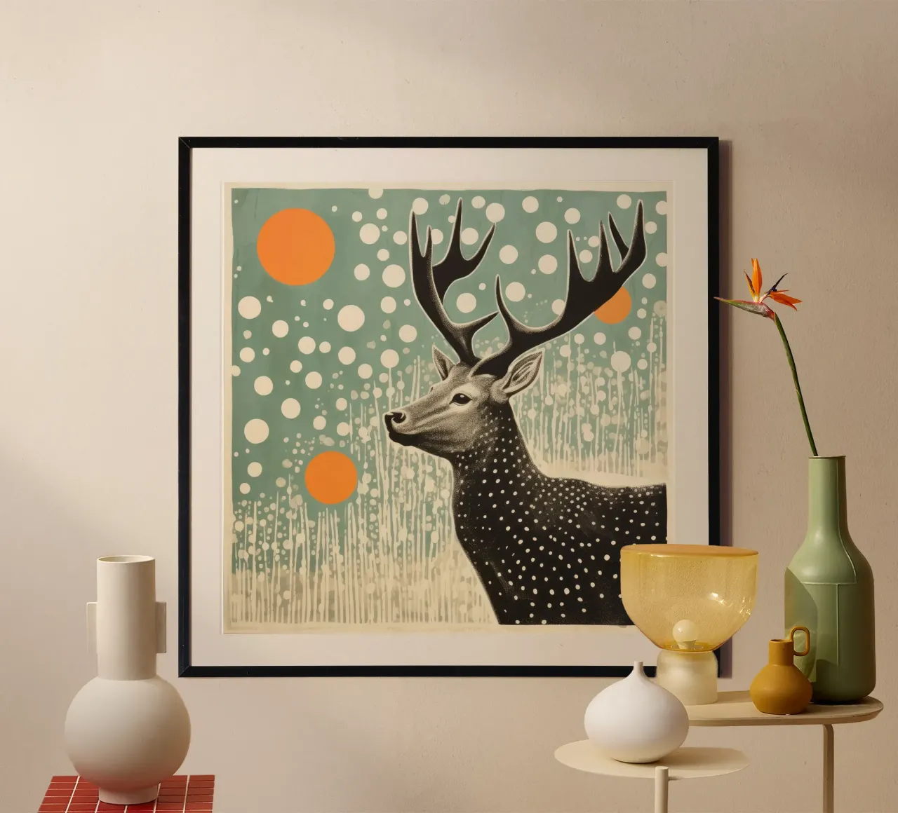 Alce Verde 3 poster con telaio in plastica da Minimal Animal Art