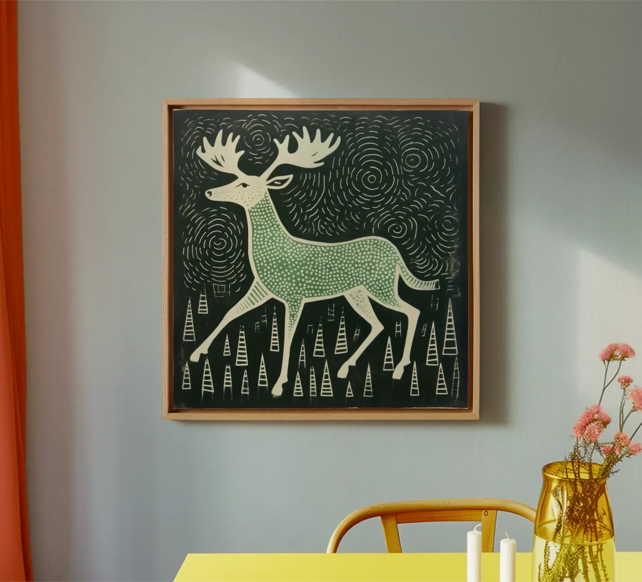 Alce Verde 4 tela con Cornice a cassetta da Minimal Animal Art