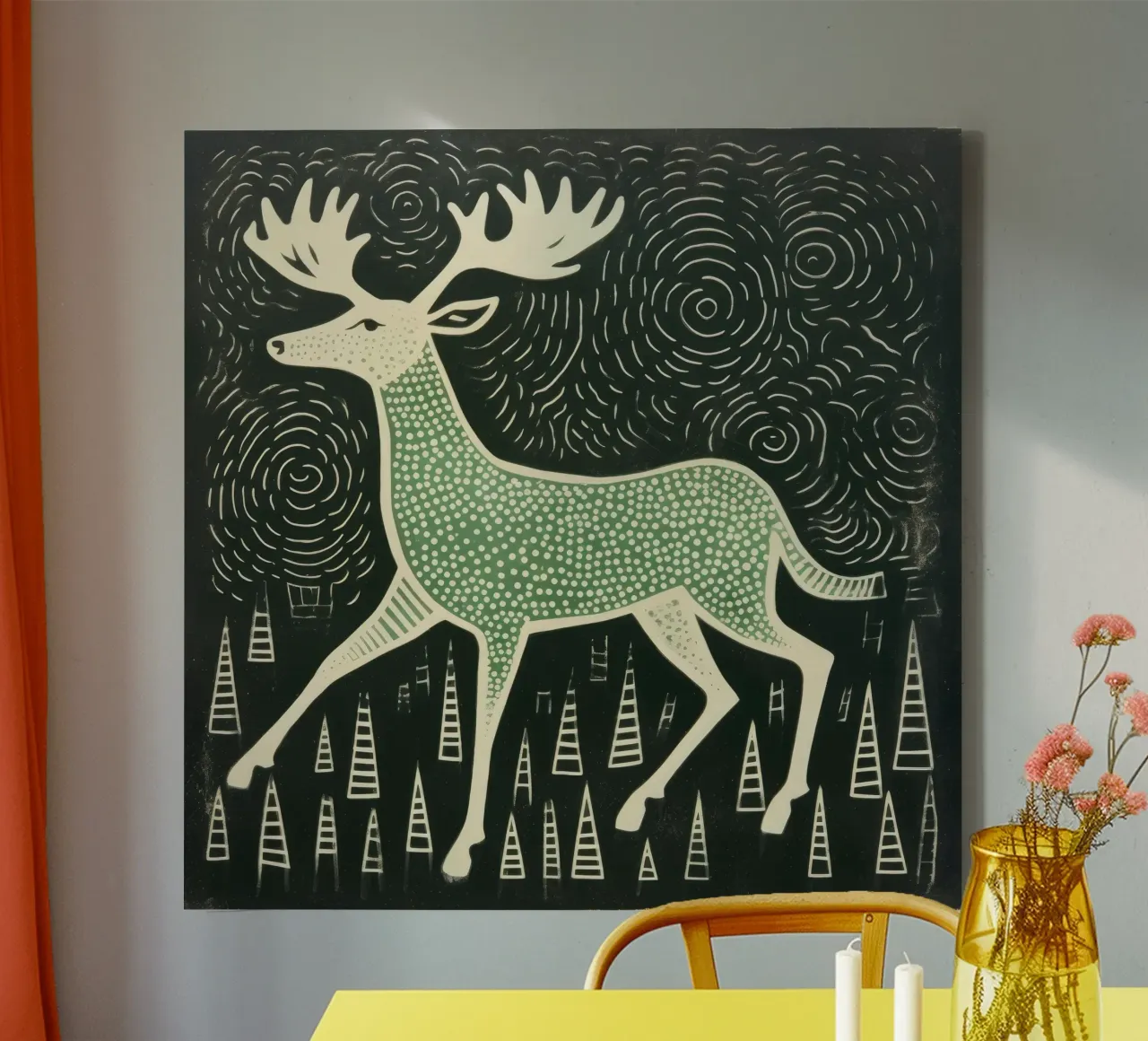 Alce Verde 4 tela con Cornice a cassetta da Minimal Animal Art
