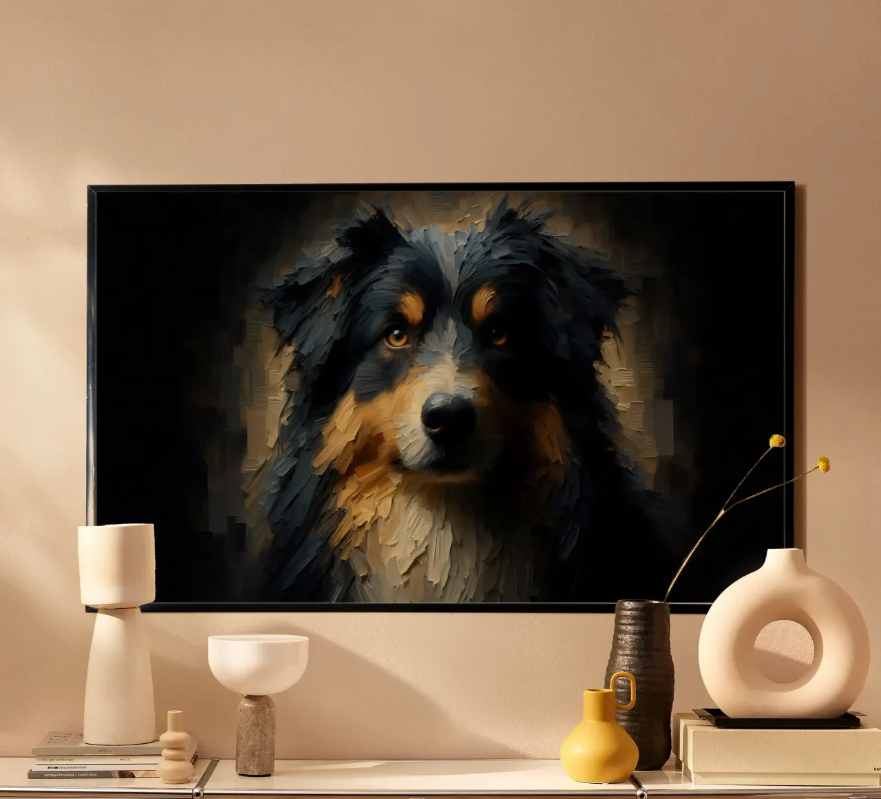 Pastore australiano - Foto animale poster con telaio in legno da hunde-katzen-tiere