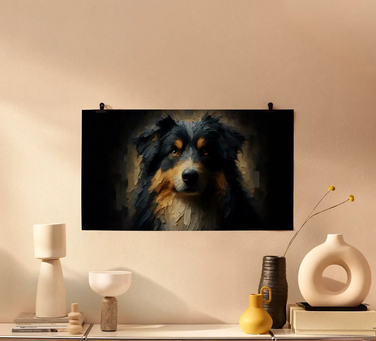 Pastore australiano - Foto animale poster con telaio in legno da hunde-katzen-tiere