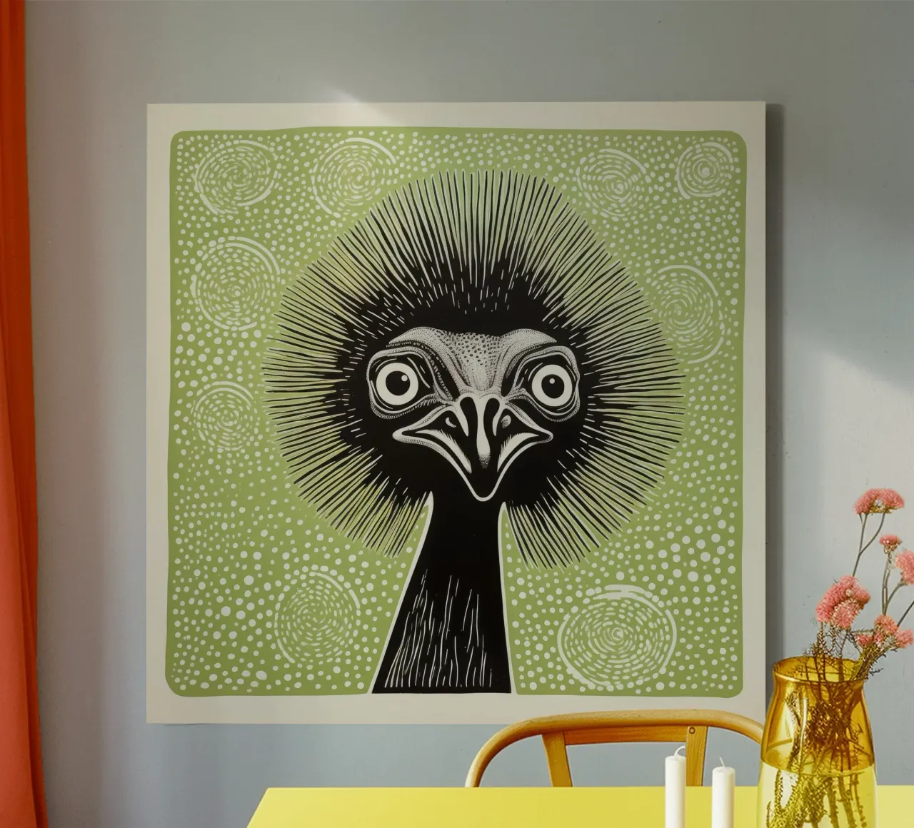 Emu verde 3 tela con Cornice a cassetta da Minimal Animal Art