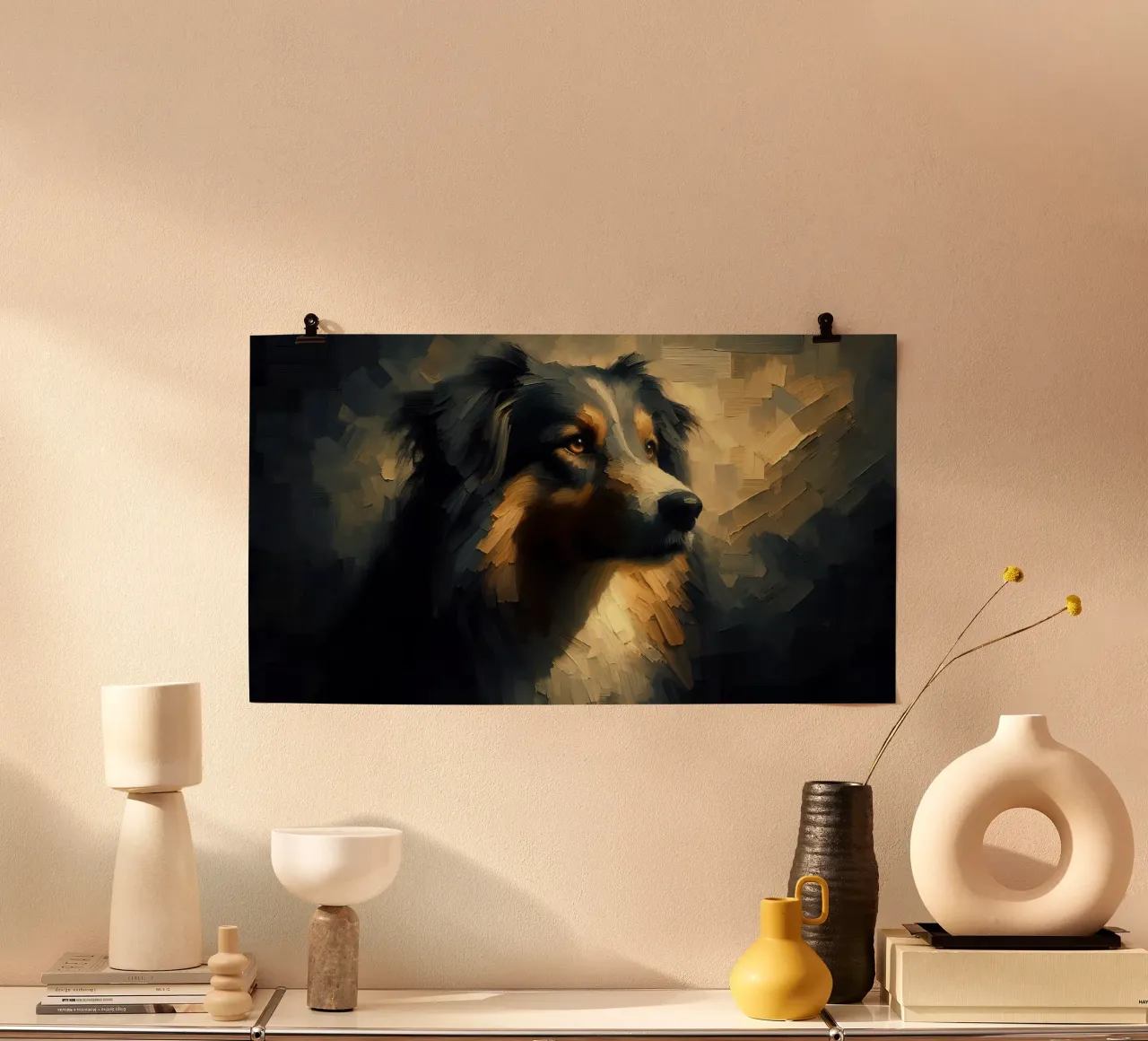 Pastore australiano - Foto animale poster con telaio in legno da hunde-katzen-tiere