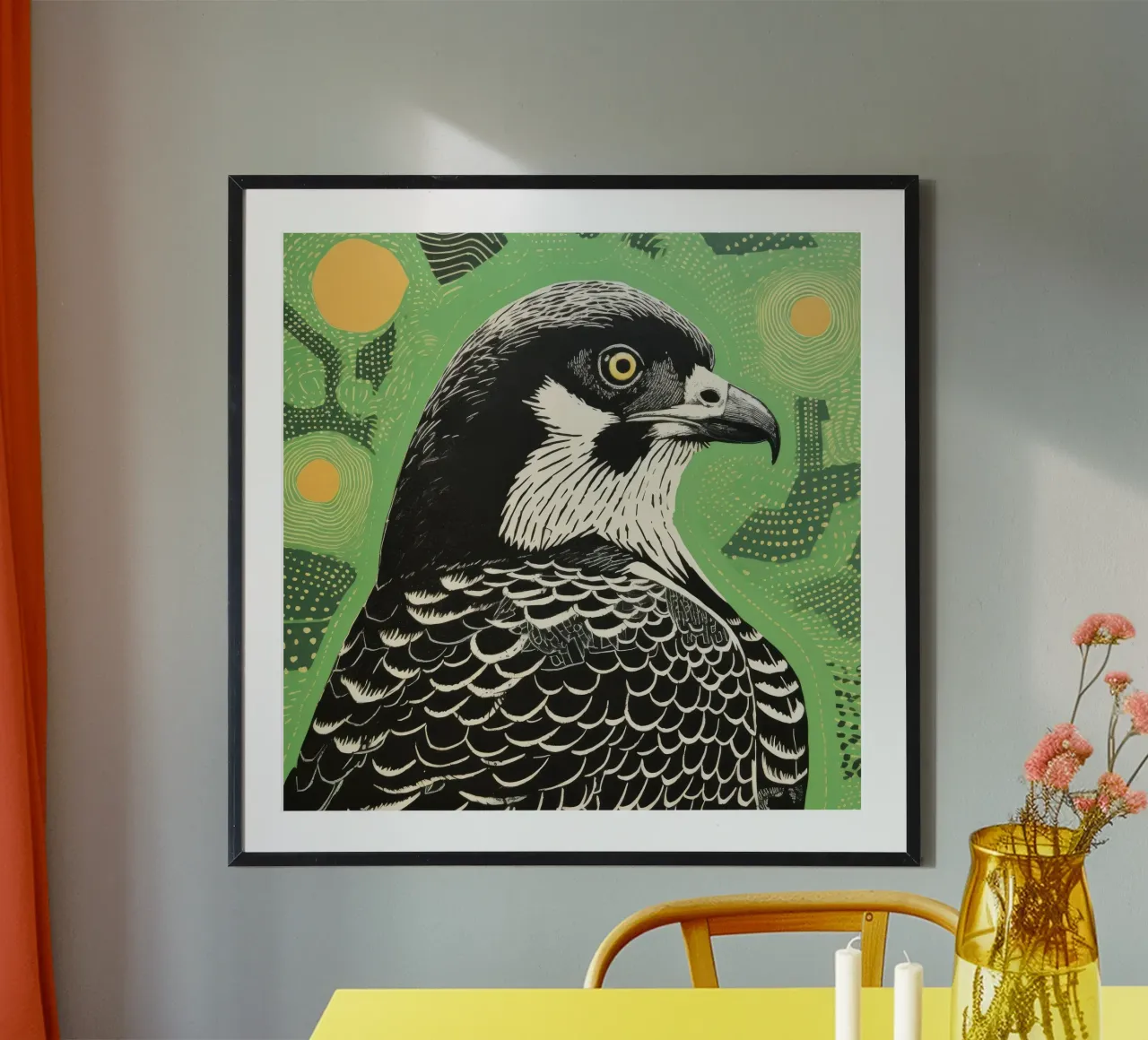 Falco verde 2 poster con telaio in legno da Minimal Animal Art
