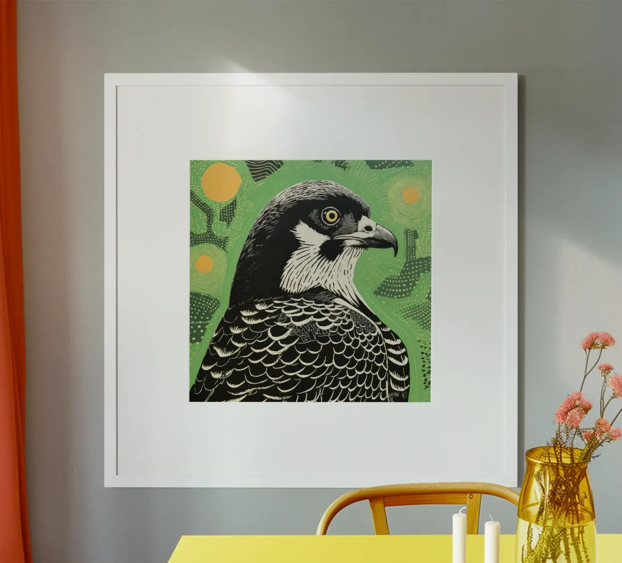 Falco verde 2 poster con telaio in legno da Minimal Animal Art