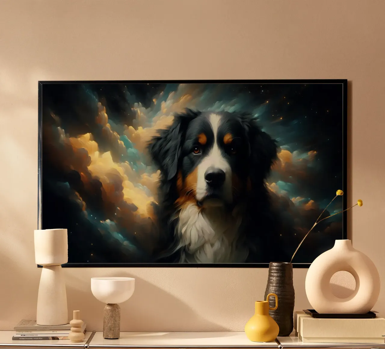 Cane da montagna bernese - Foto animale poster con telaio in legno da hunde-katzen-tiere