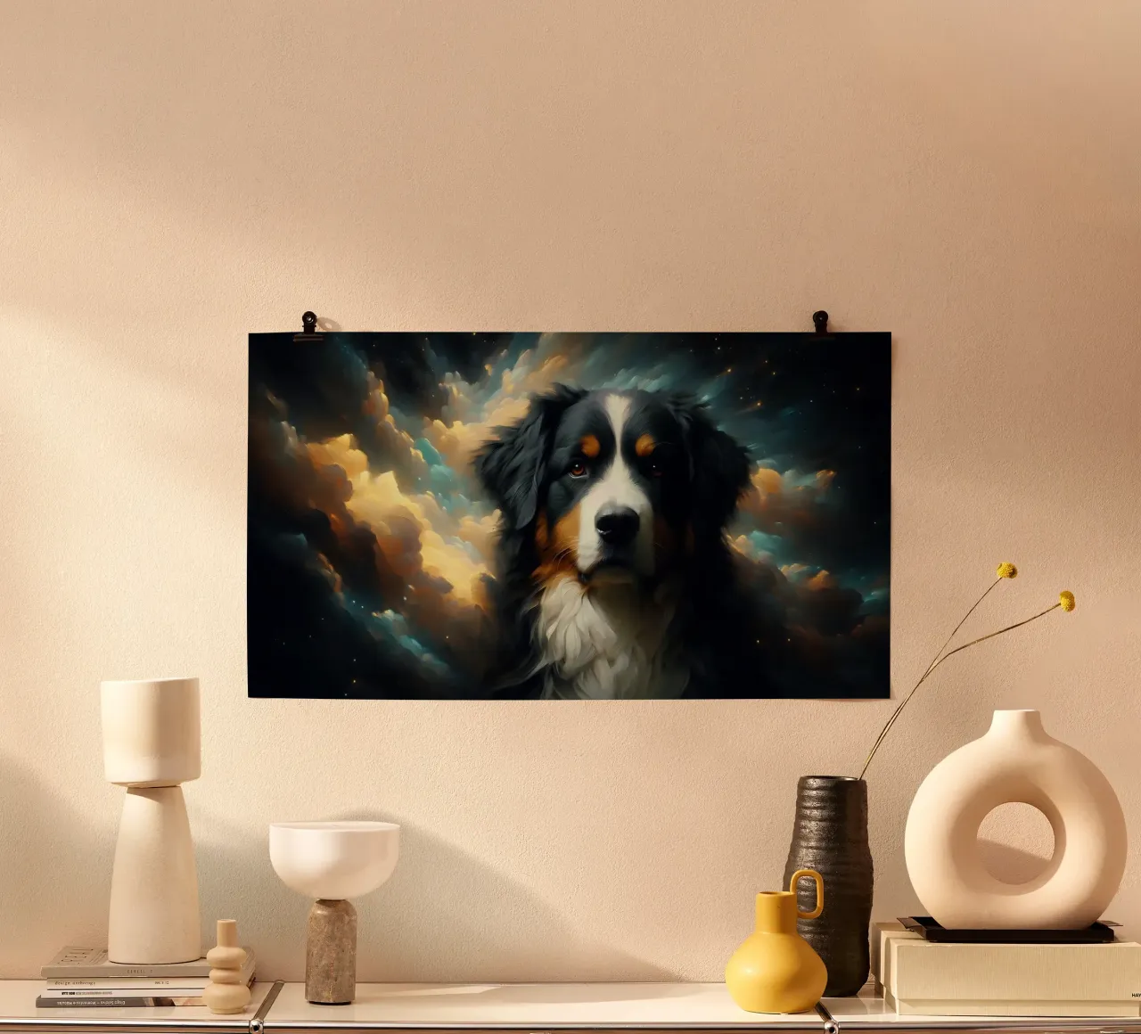 Cane da montagna bernese - Foto animale poster con telaio in legno da hunde-katzen-tiere