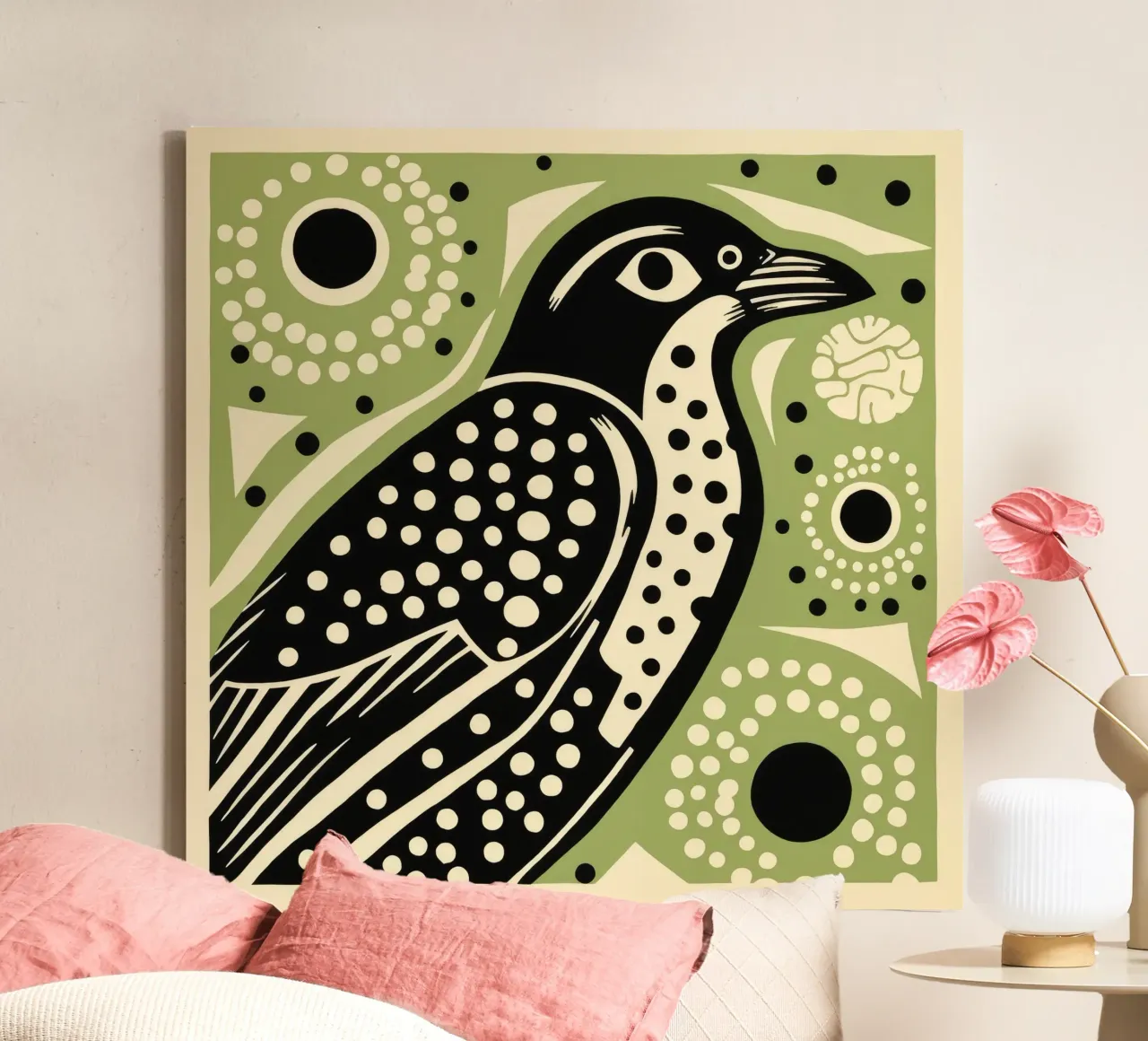 Groene valk 4 canvas met Baklijst van Minimal Animal Art