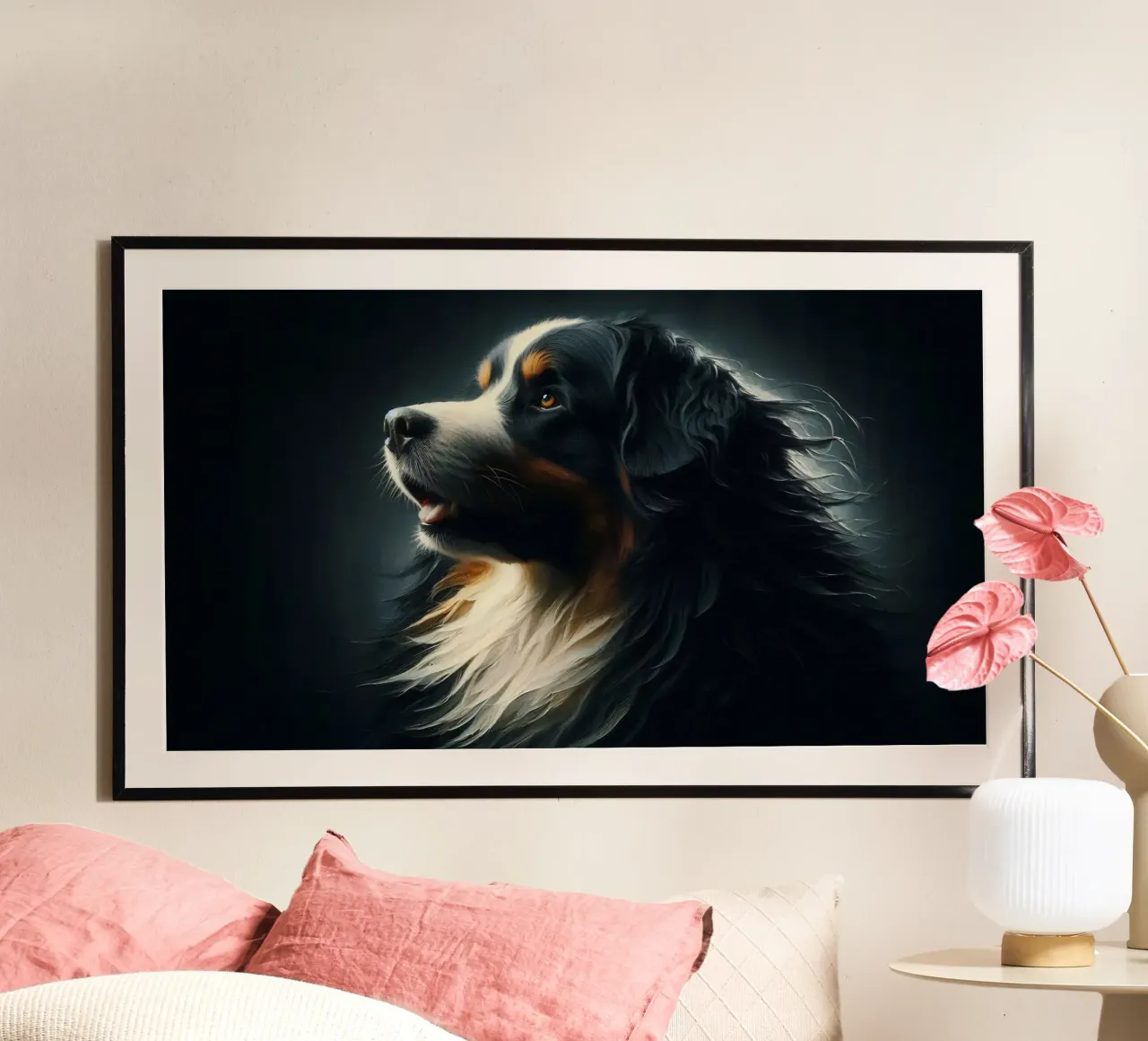 Cane da montagna bernese - Foto animale poster con telaio in legno da hunde-katzen-tiere