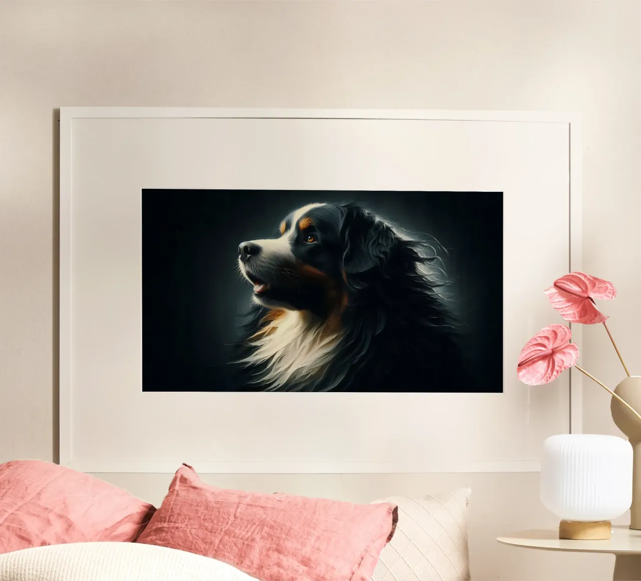 Cane da montagna bernese - Foto animale poster con telaio in legno da hunde-katzen-tiere