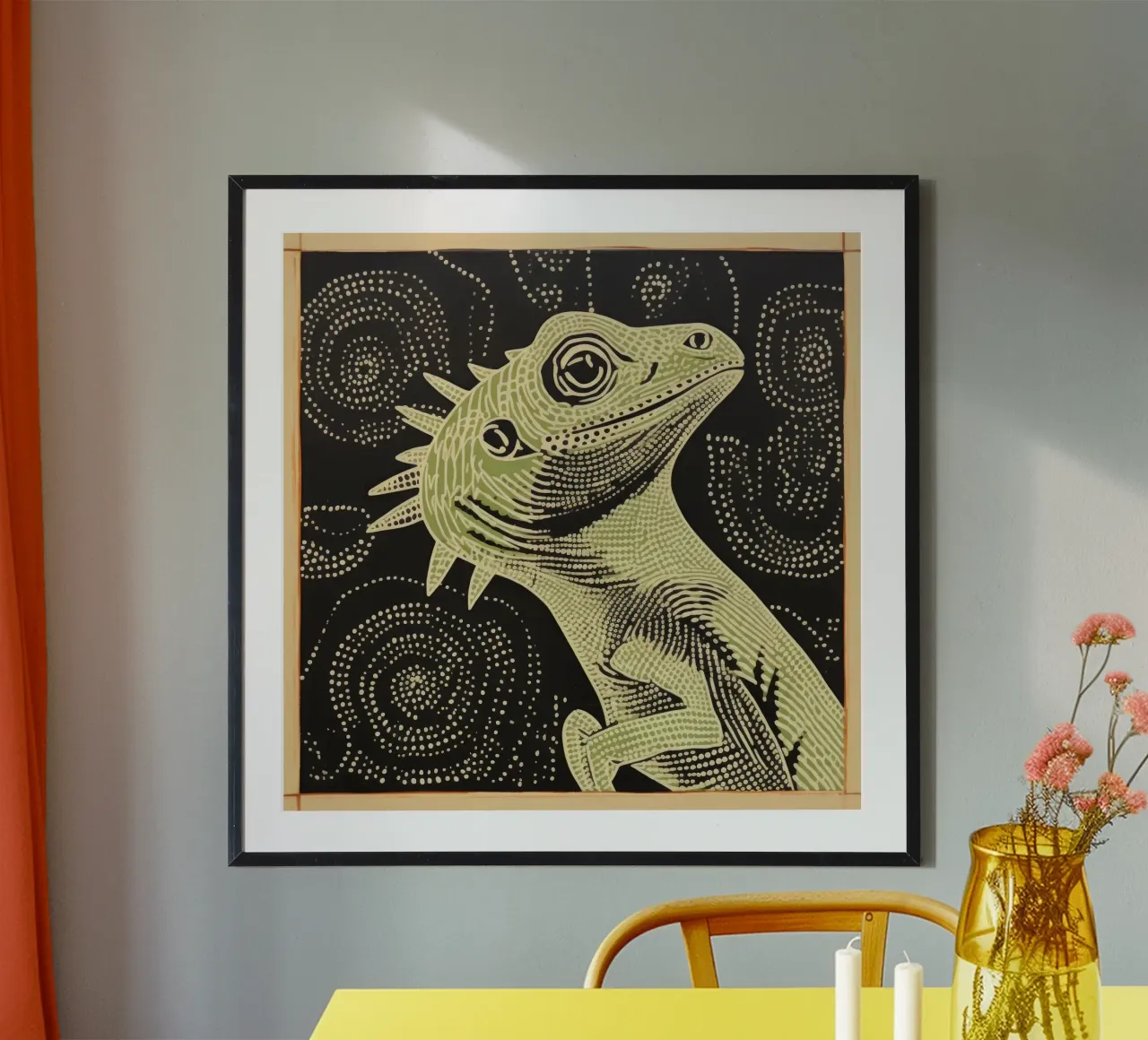 Iguana verde 1 poster con telaio in plastica da Minimal Animal Art