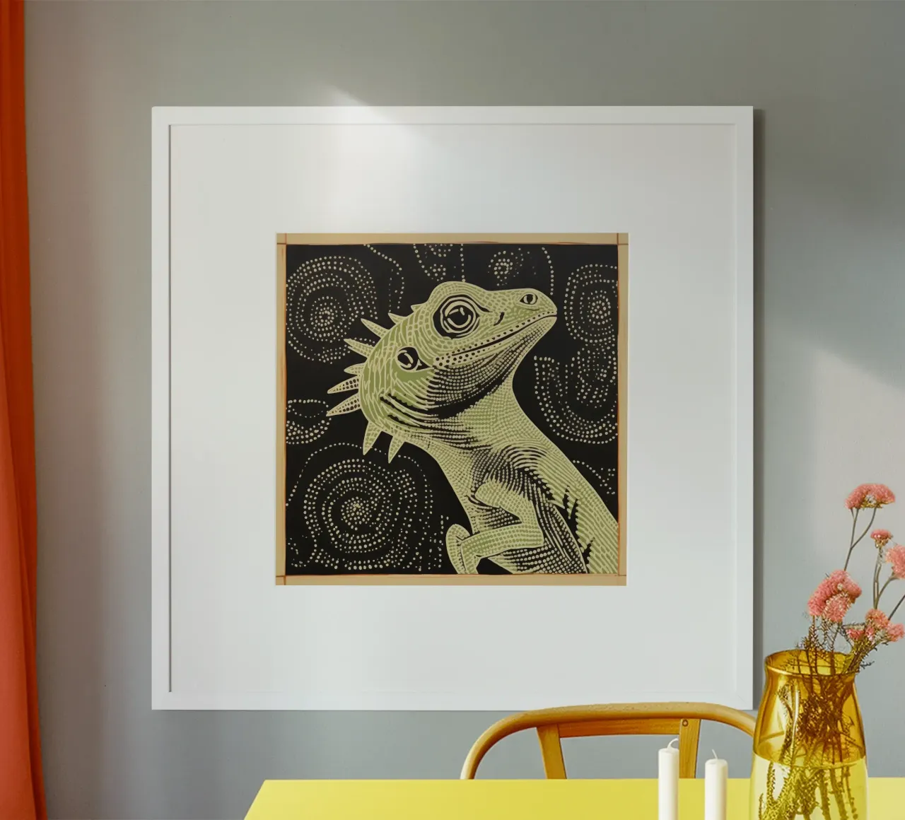 Iguana verde 1 poster con telaio in plastica da Minimal Animal Art