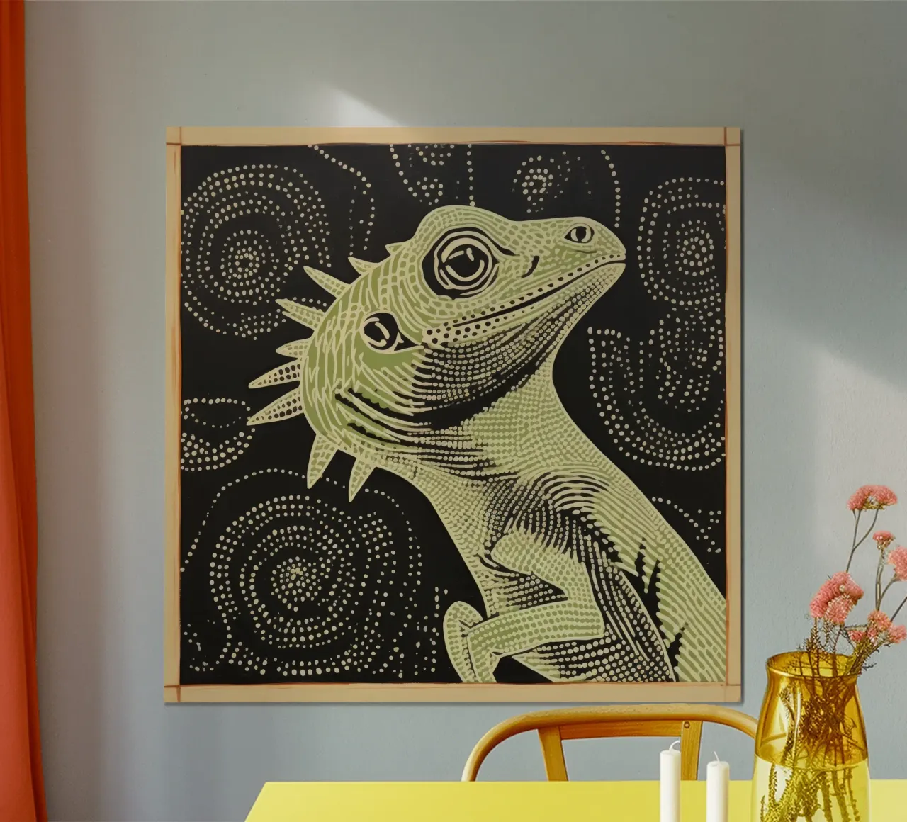 Iguana verde 1 poster con telaio in plastica da Minimal Animal Art