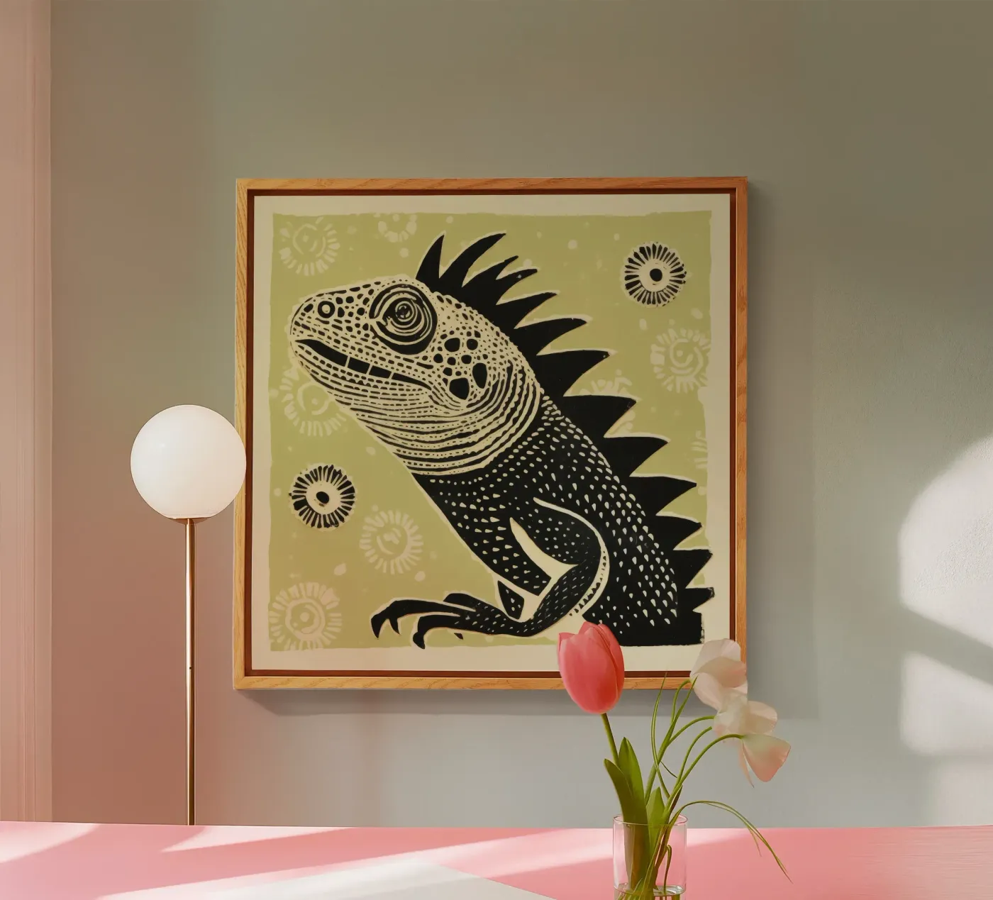 Groene leguaan acryl van Minimal Animal Art