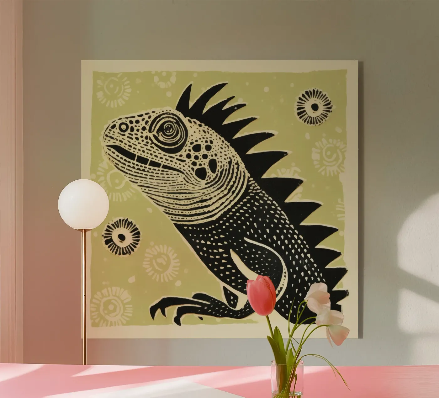 Groene leguaan acryl van Minimal Animal Art