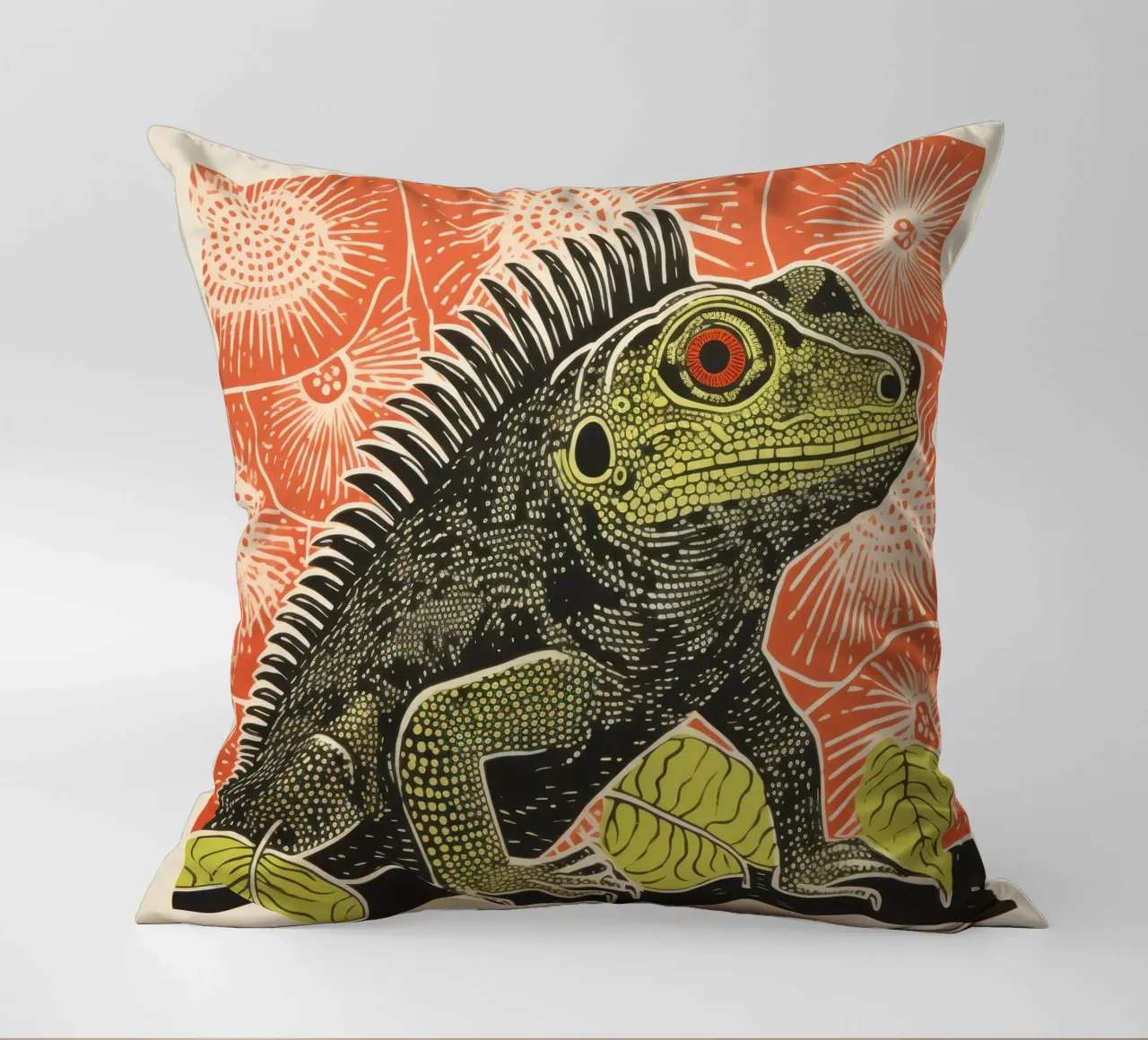 Iguana verde 4 cuscino da Minimal Animal Art