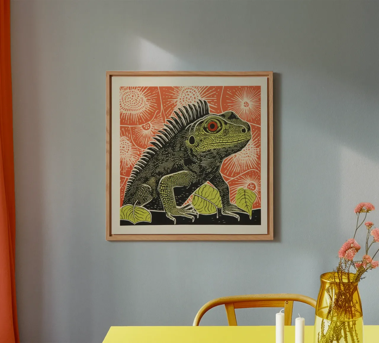 Iguana verde 4 alluminio dibond da Minimal Animal Art